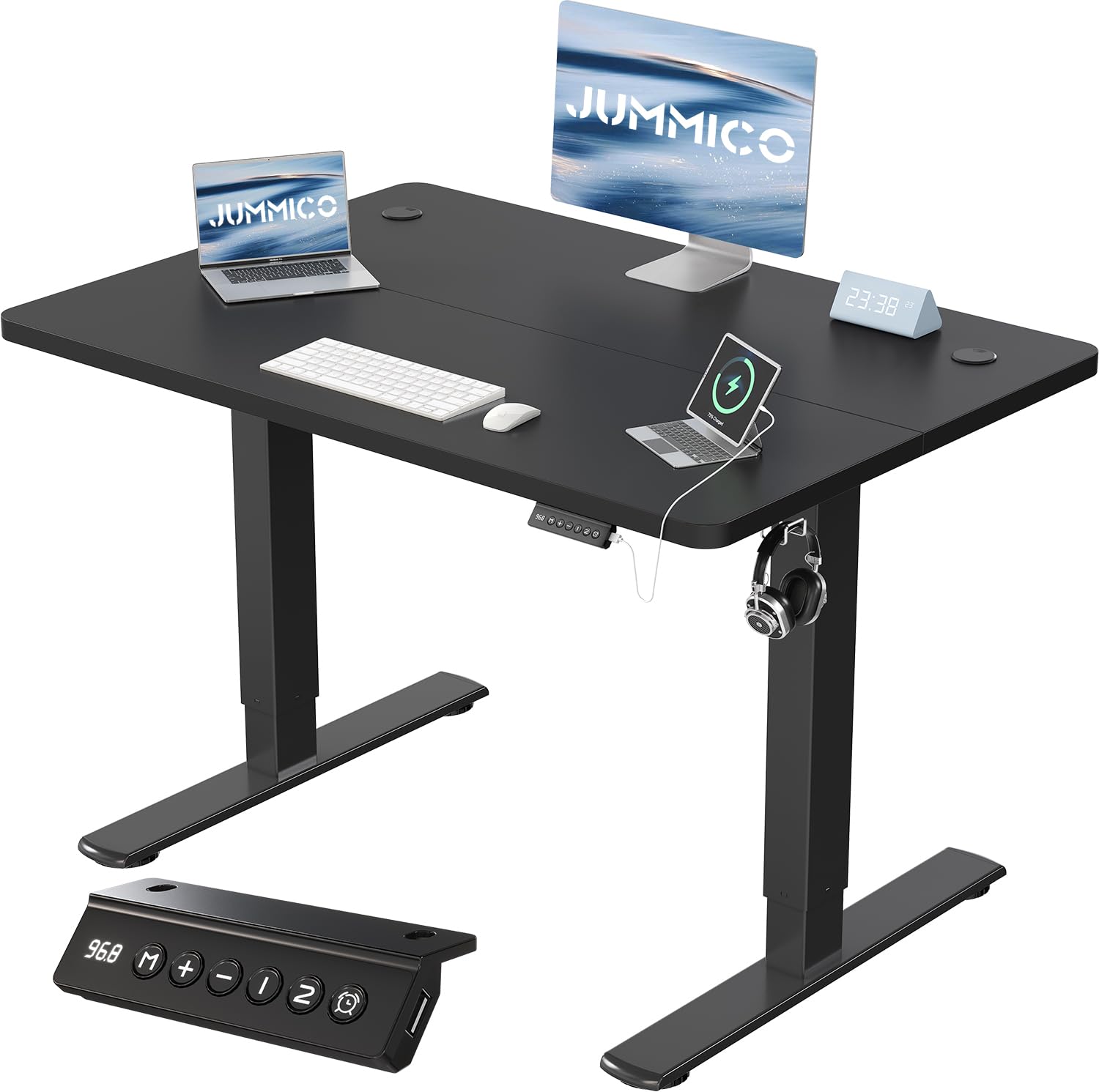 JUMMICO Höhenverstellbarer Schreibtisch mit USB-Ladeanschluss 120 x 60 cm, Schreibtisch Höhenverstellbar Elektrisch, Steh-Sitz Tisch Stehpult Verstellbarer Computertisch,Standing Desk,Weiß