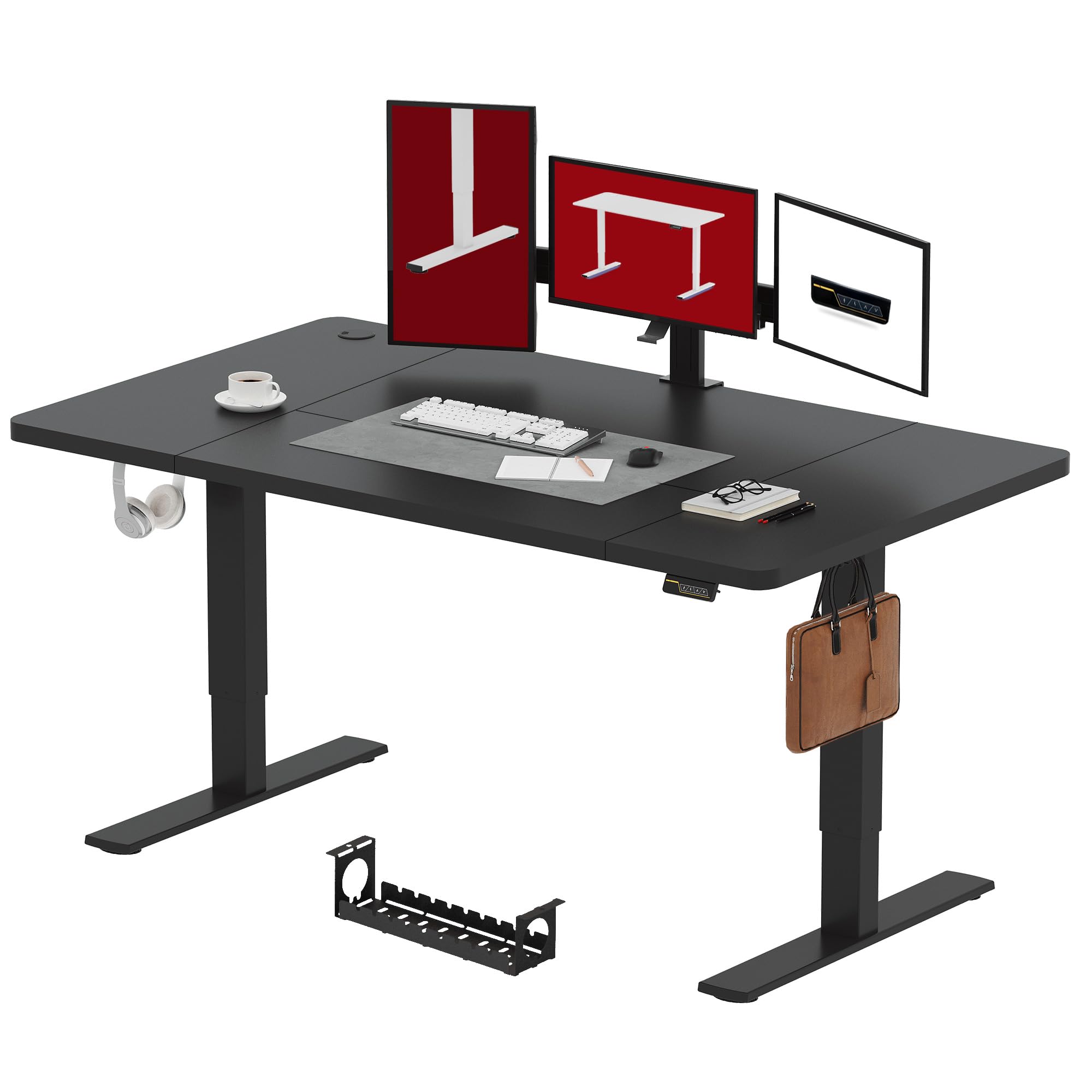 SANODESK Höhenverstellbarer Schreibtisch 110×54 cm – Kompakter Standing Desk mit praktischem Zubehör, ideal für kleine Räume, leise & sicher mit Anti-Kollisions-Schutz(Weiß)