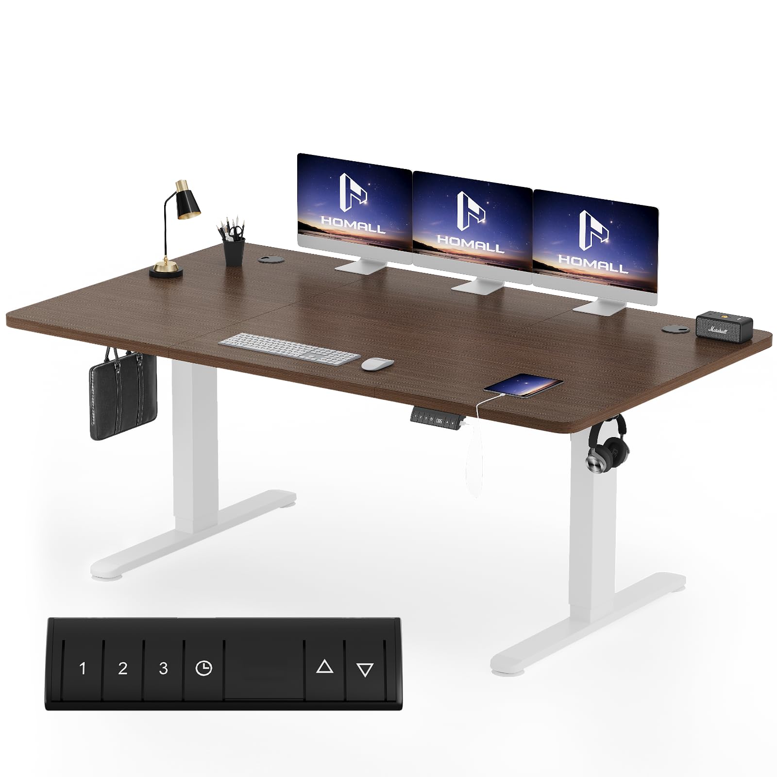 Homall Höhenverstellbarer Schreibtisch 140x70cm mit USB-A Ladeanschluss, Elektrischer Schreibtisch mit Kabel Management Tray, Standing Desk mit 3 Memory Funktion, Computertisch Beige