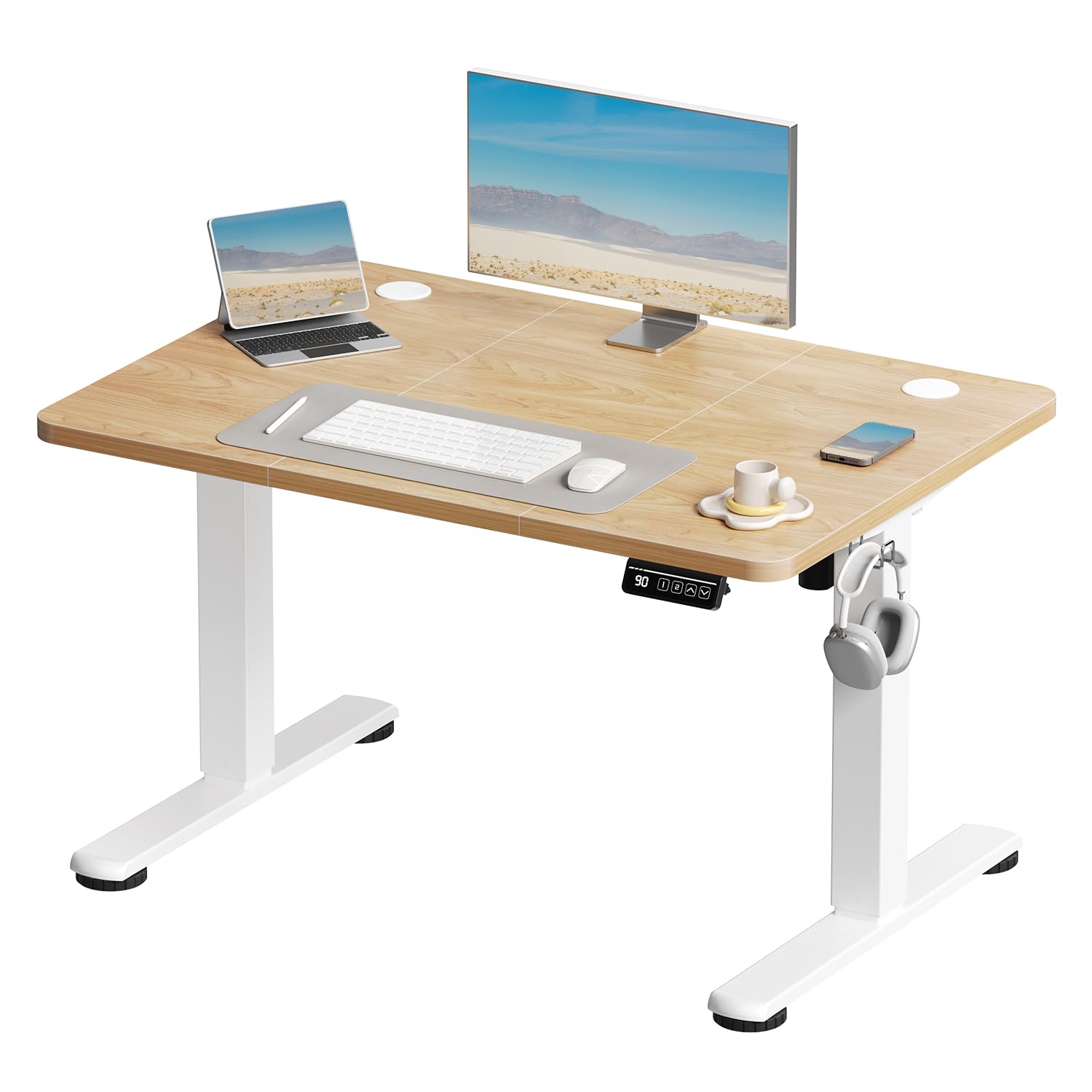Devoko Höhenverstellbarer Schreibtisch, Elektrischer Schreibtisch Höhenverstellbar Tisch, Steh-Sitz Bürotisch, Computertisch mit Memory-Funktion, Stehpult, Standing Desk, Bürotisch,120 x 60 cm,Weiß