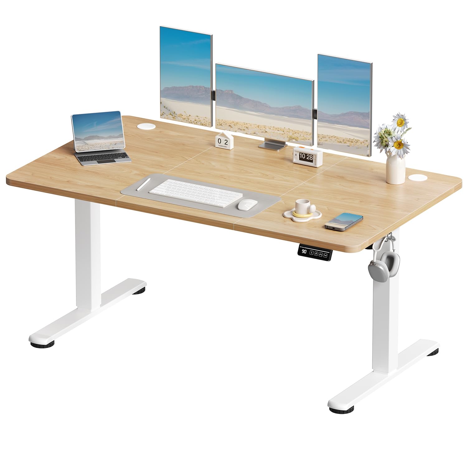Devoko Höhenverstellbarer Schreibtisch, Elektrischer Schreibtisch Höhenverstellbar Tisch, Steh-Sitz Bürotisch, Computertisch mit Memory-Funktion, Stehpult, Standing Desk, Bürotisch,120 x 60 cm,Weiß