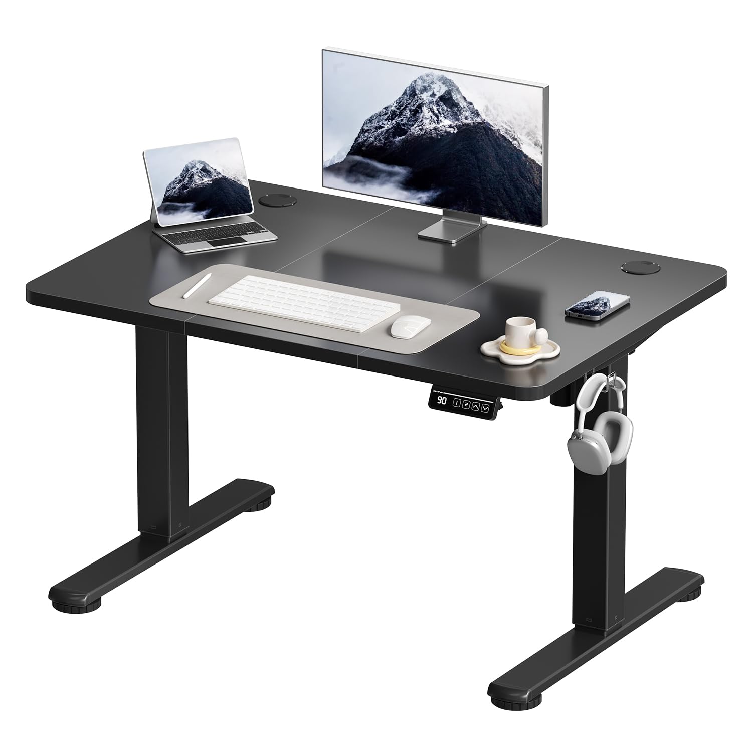Devoko Höhenverstellbarer Schreibtisch, Elektrischer Schreibtisch Höhenverstellbar Tisch, Steh-Sitz Bürotisch, Computertisch mit Memory-Funktion, Stehpult, Standing Desk, Bürotisch,120 x 60 cm,Weiß
