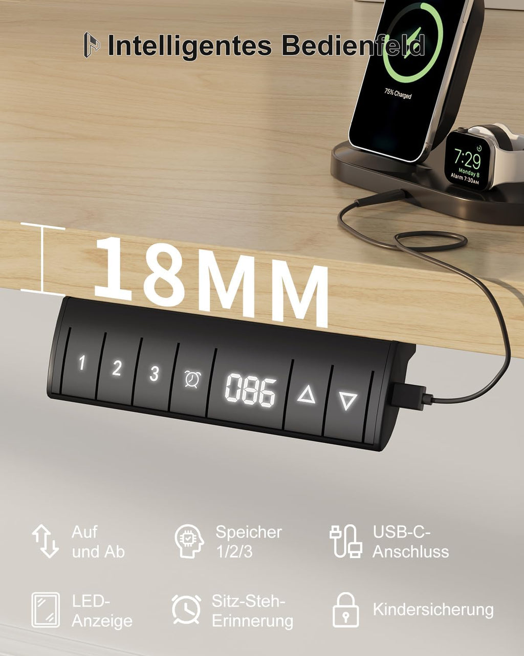 Homall Höhenverstellbarer Schreibtisch 140x70cm mit USB-A Ladeanschluss, Elektrischer Schreibtisch mit Kabel Management Tray, Standing Desk mit 3 Memory Funktion, Computertisch Beige