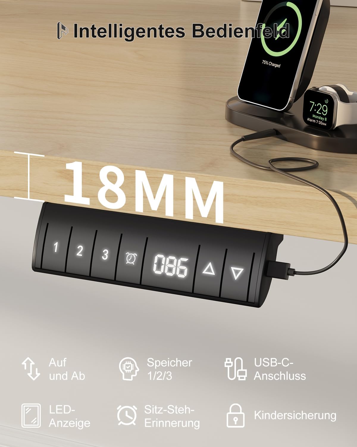 Homall Höhenverstellbarer Schreibtisch 140x70cm mit USB-A Ladeanschluss, Elektrischer Schreibtisch mit Kabel Management Tray, Standing Desk mit 3 Memory Funktion, Computertisch Beige