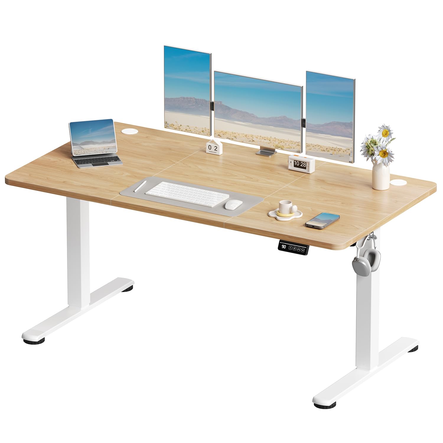 Devoko Höhenverstellbarer Schreibtisch, Elektrischer Schreibtisch Höhenverstellbar Tisch, Steh-Sitz Bürotisch, Computertisch mit Memory-Funktion, Stehpult, Standing Desk, Bürotisch,120 x 60 cm,Weiß
