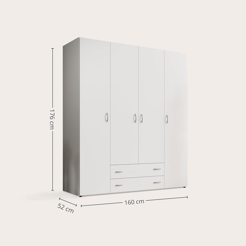 Stella Trading BASE Zeitloser Kleiderschrank in drei verschiedenen Größen - Vielseitiger Drehtürenschrank in Weiß - 160 x 177 x 52 cm (B/H/T)