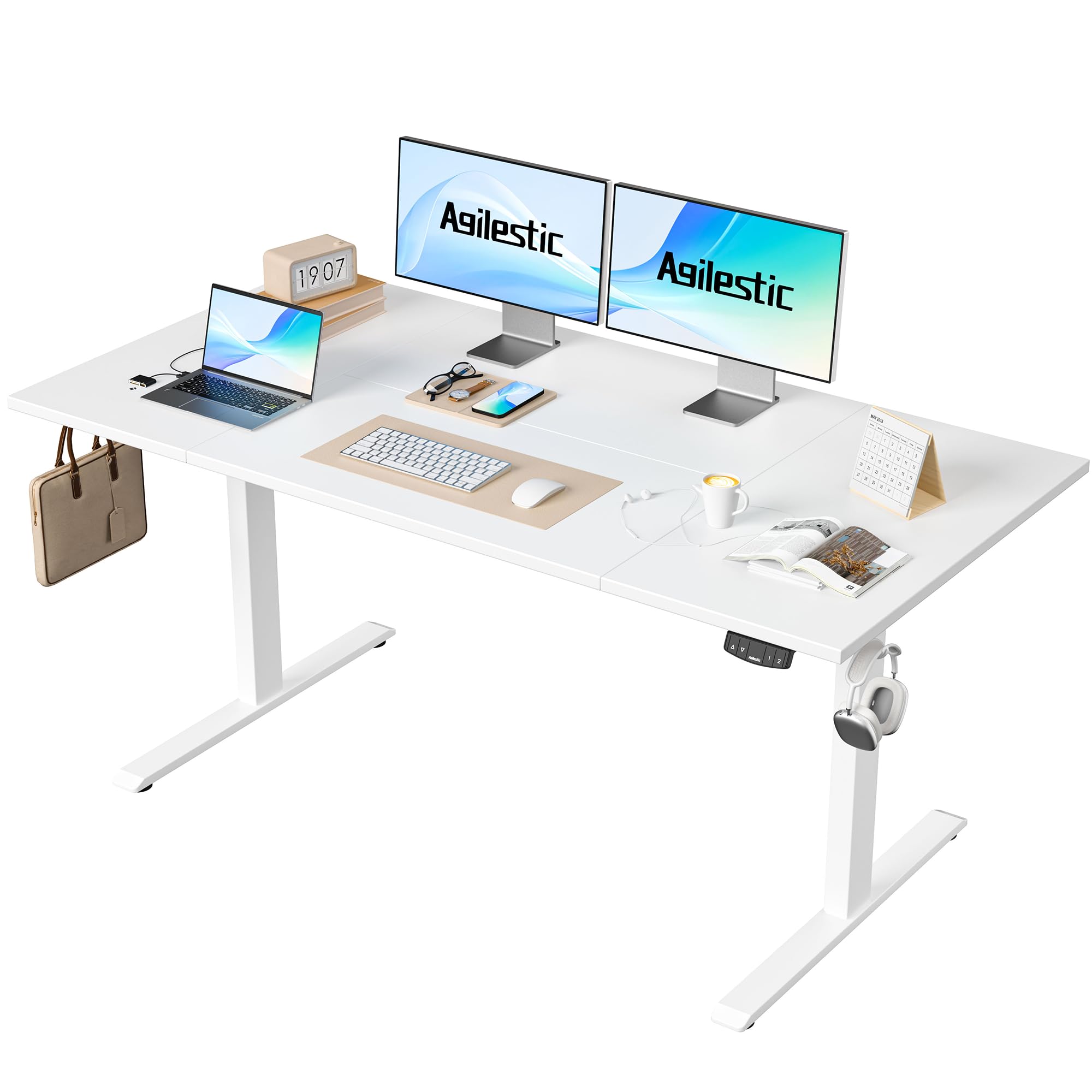 Agilestic Höhenverstellbarer Schreibtisch 120 x 60 cm, Stabiler Schreibtisch Höhenverstellbar Elektrisch mit Memory-Handsteuerung, Ergonomischer Steh-Sitz Tisch Computertisch, Weiß