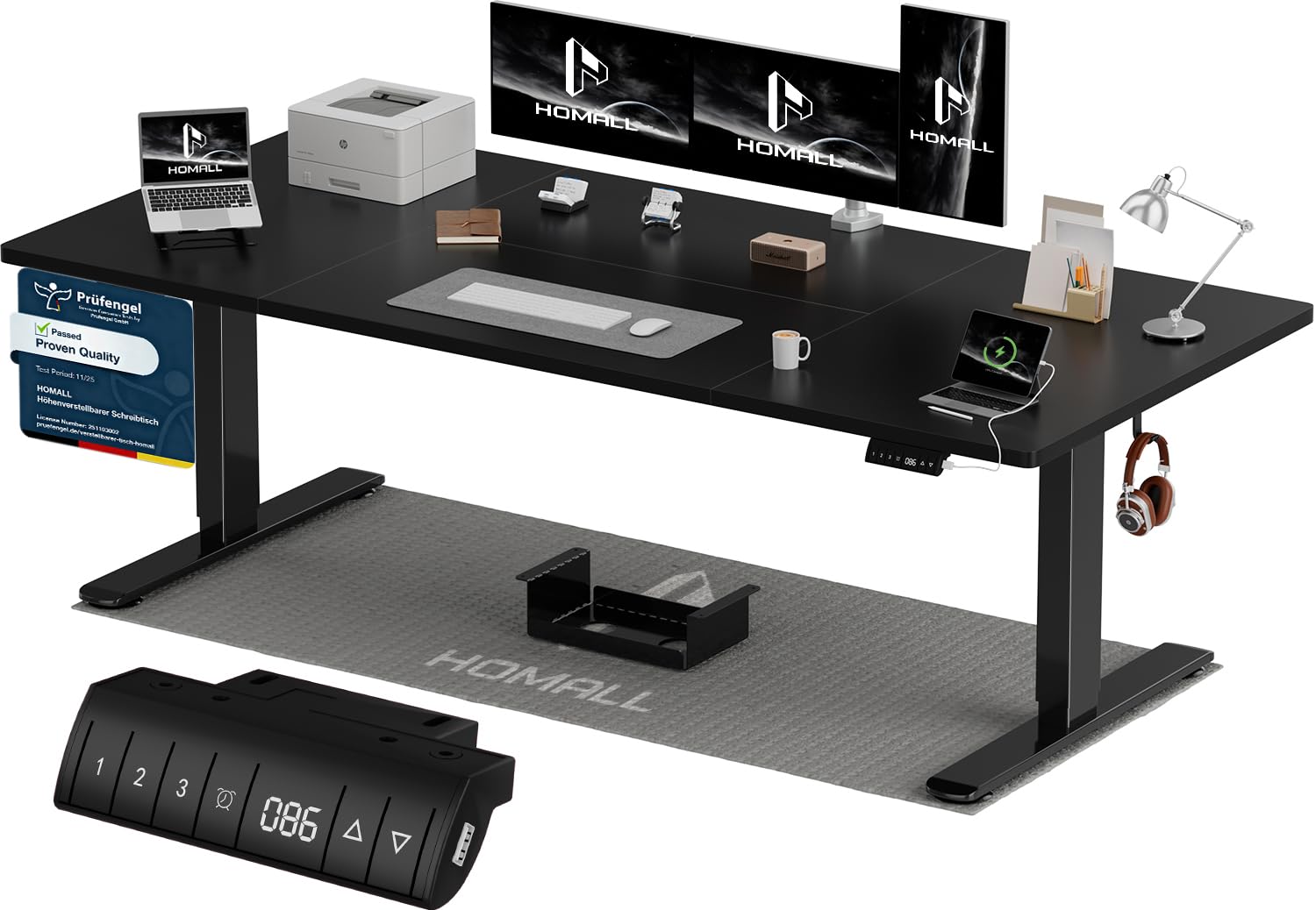 Homall Höhenverstellbarer Schreibtisch 140x70cm mit USB-A Ladeanschluss, Elektrischer Schreibtisch mit Kabel Management Tray, Standing Desk mit 3 Memory Funktion, Computertisch Beige