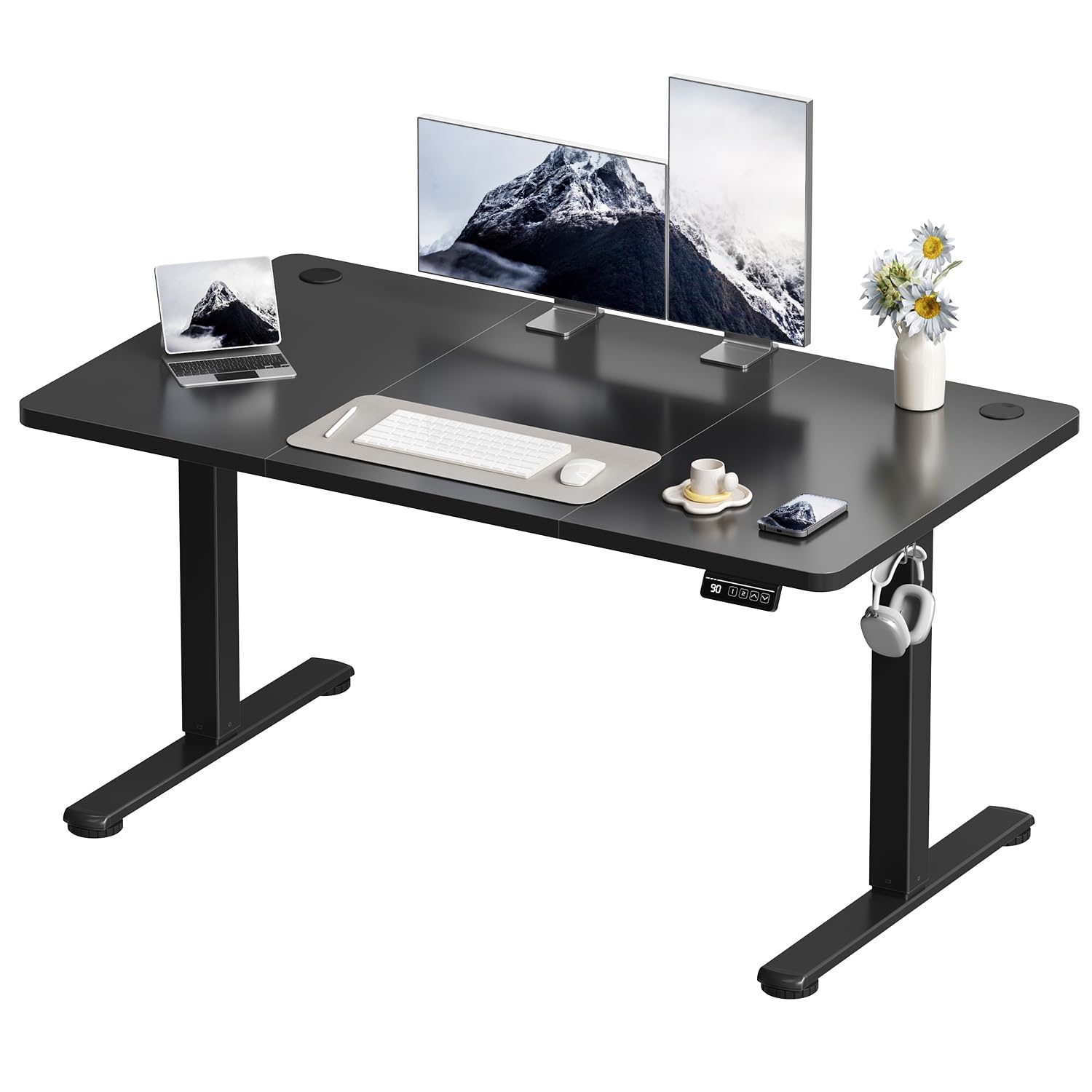 Devoko Höhenverstellbarer Schreibtisch, Elektrischer Schreibtisch Höhenverstellbar Tisch, Steh-Sitz Bürotisch, Computertisch mit Memory-Funktion, Stehpult, Standing Desk, Bürotisch,120 x 60 cm,Weiß