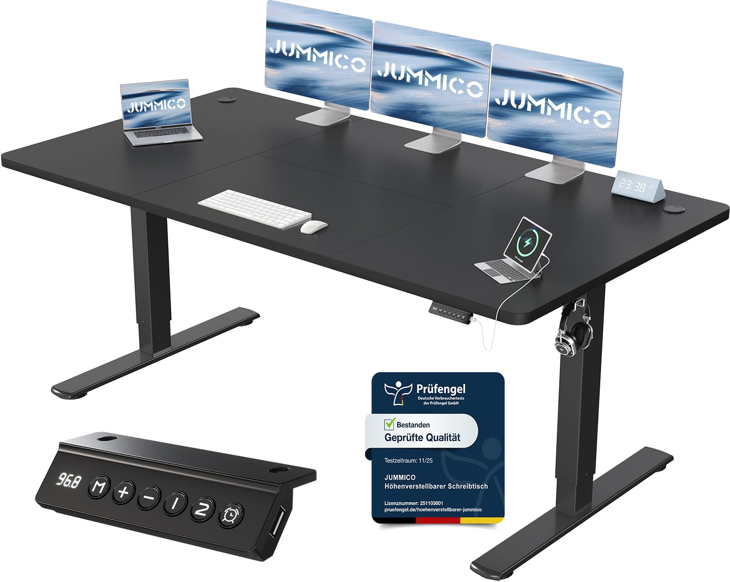 JUMMICO Höhenverstellbarer Schreibtisch mit USB-Ladeanschluss 120 x 60 cm, Schreibtisch Höhenverstellbar Elektrisch, Steh-Sitz Tisch Stehpult Verstellbarer Computertisch,Standing Desk,Weiß