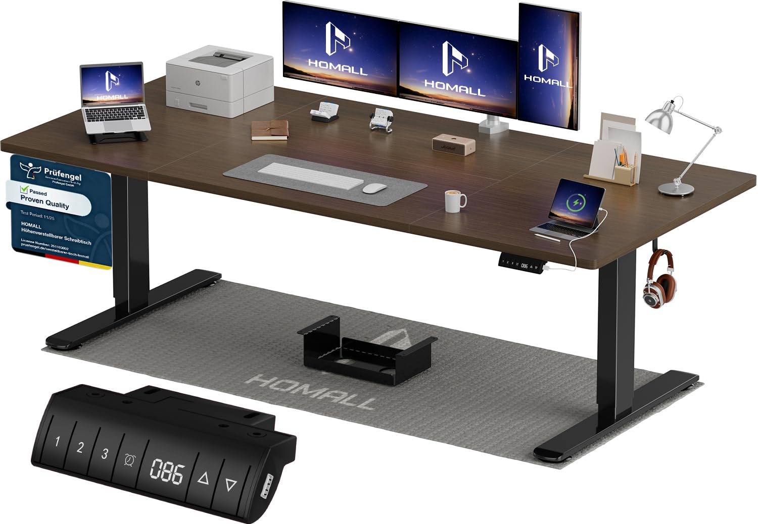 Homall Höhenverstellbarer Schreibtisch 140x70cm mit USB-A Ladeanschluss, Elektrischer Schreibtisch mit Kabel Management Tray, Standing Desk mit 3 Memory Funktion, Computertisch Beige