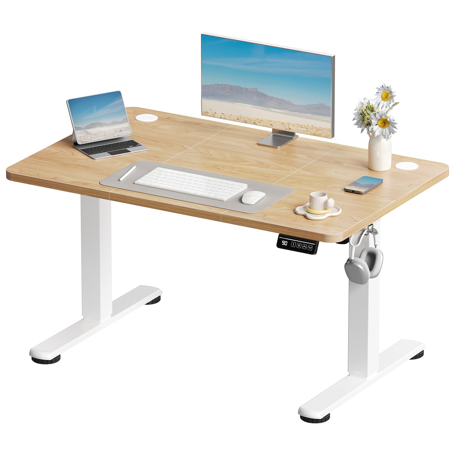 Devoko Höhenverstellbarer Schreibtisch, Elektrischer Schreibtisch Höhenverstellbar Tisch, Steh-Sitz Bürotisch, Computertisch mit Memory-Funktion, Stehpult, Standing Desk, Bürotisch,120 x 60 cm,Weiß