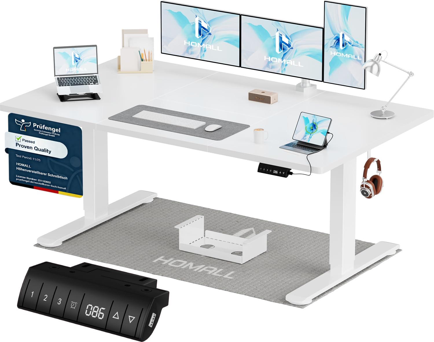 Homall Höhenverstellbarer Schreibtisch 140x70cm mit USB-A Ladeanschluss, Elektrischer Schreibtisch mit Kabel Management Tray, Standing Desk mit 3 Memory Funktion, Computertisch Beige