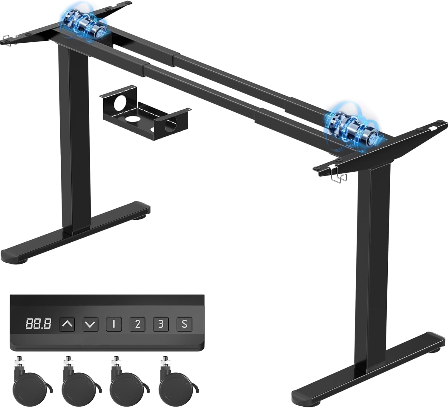 Homall Höhenverstellbarer Schreibtisch Elektrisch Gestell mit 2 Motoren, Elektrisch Schreibtisch bis 100KG, 2-Fach-Teleskop, Tischgestell mit Memory-Steuerung, Kollisionschutz Funktion, Schwarz
