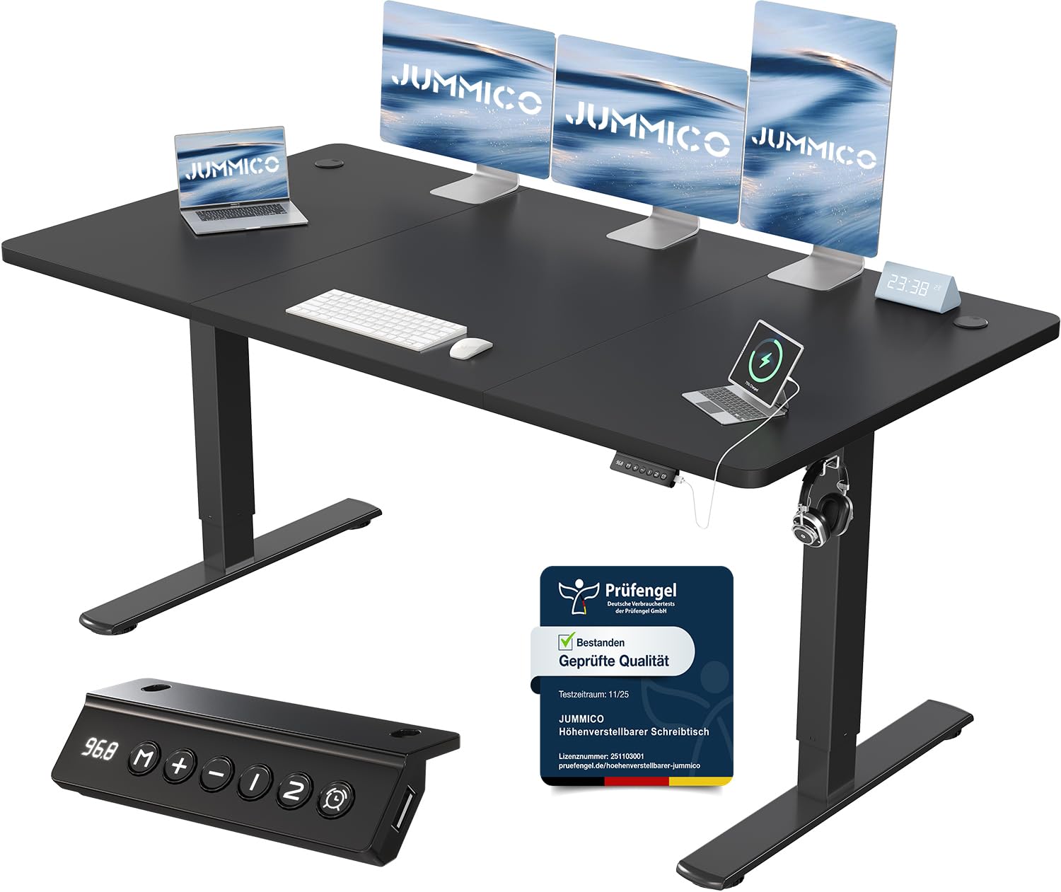 JUMMICO Höhenverstellbarer Schreibtisch mit USB-Ladeanschluss 120 x 60 cm, Schreibtisch Höhenverstellbar Elektrisch, Steh-Sitz Tisch Stehpult Verstellbarer Computertisch,Standing Desk,Weiß