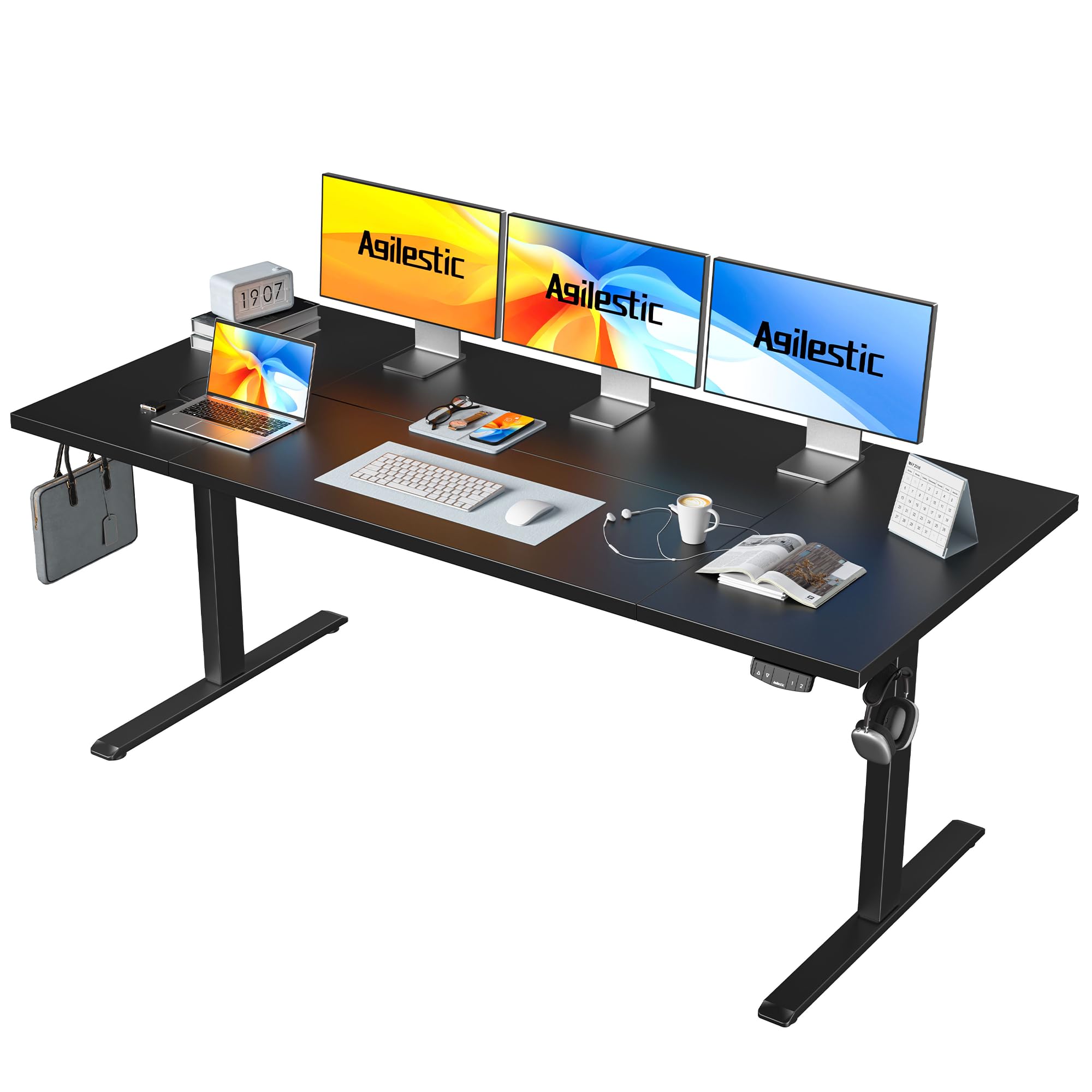 Agilestic Höhenverstellbarer Schreibtisch 120 x 60 cm, Stabiler Schreibtisch Höhenverstellbar Elektrisch mit Memory-Handsteuerung, Ergonomischer Steh-Sitz Tisch Computertisch, Weiß