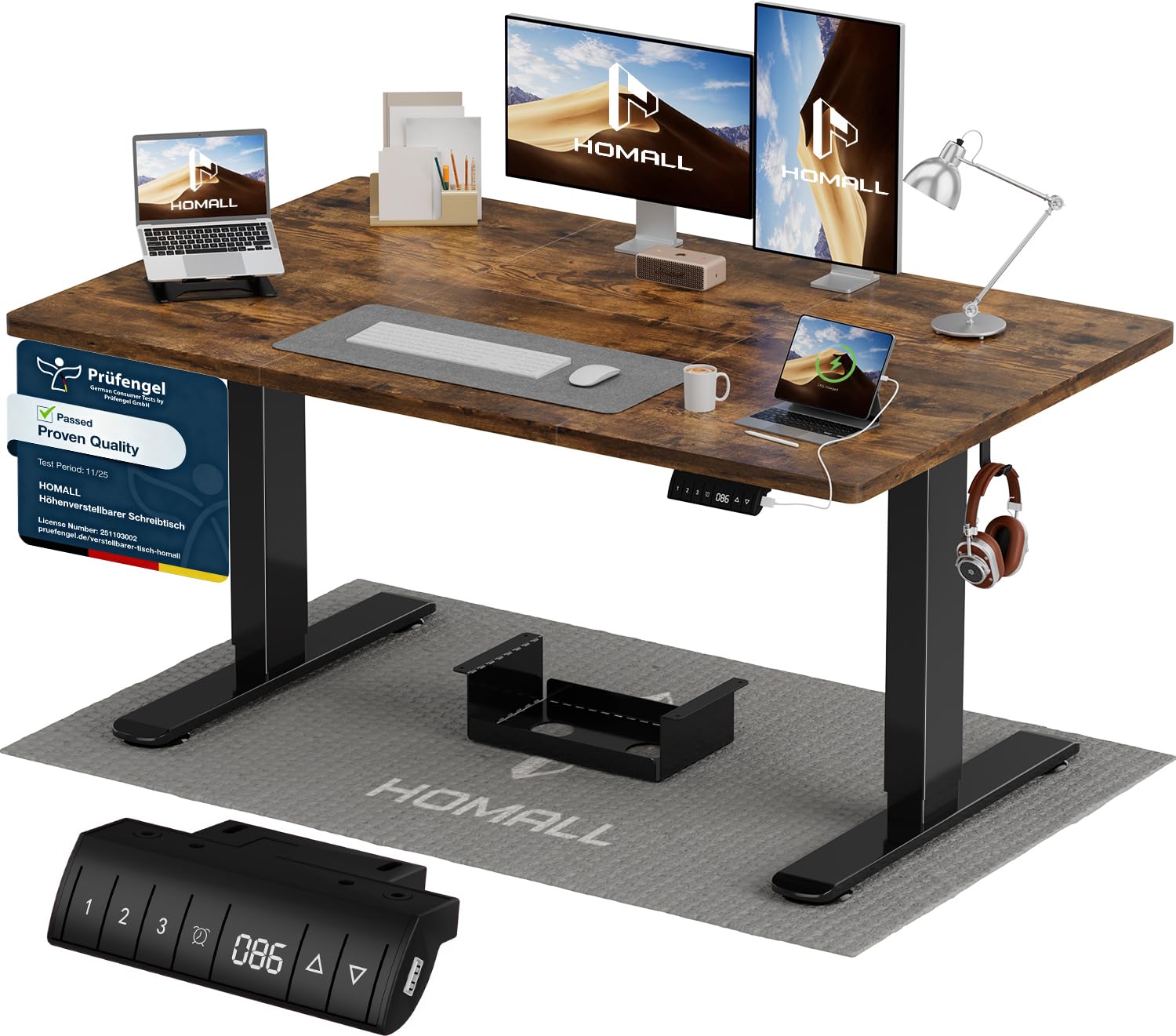 Homall Höhenverstellbarer Schreibtisch 140x70cm mit USB-A Ladeanschluss, Elektrischer Schreibtisch mit Kabel Management Tray, Standing Desk mit 3 Memory Funktion, Computertisch Beige