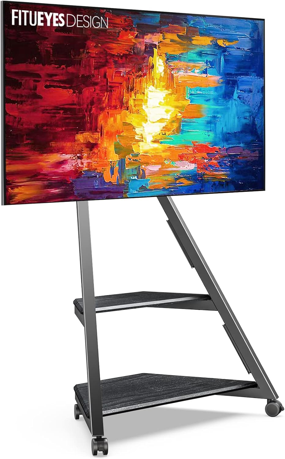 FITUEYES Design TV Ständer Rollbar, Mobiler TV Stand mit Rollen für 32 40 43 55 65 Zoll Flach & Curved Fernseher bis zu 40kg, TV Standfuss höhenverstellbar schwenkbar neigbar, Serie Eiffel