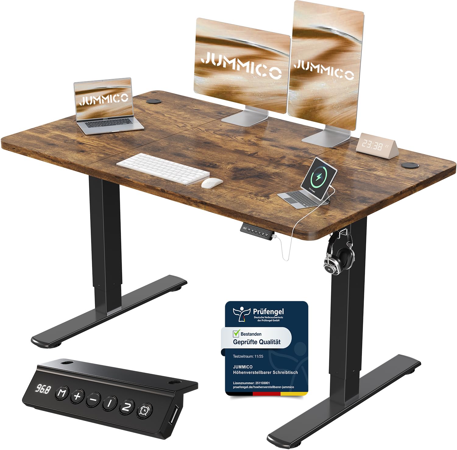 JUMMICO Höhenverstellbarer Schreibtisch mit USB-Ladeanschluss 120 x 60 cm, Schreibtisch Höhenverstellbar Elektrisch, Steh-Sitz Tisch Stehpult Verstellbarer Computertisch,Standing Desk,Weiß