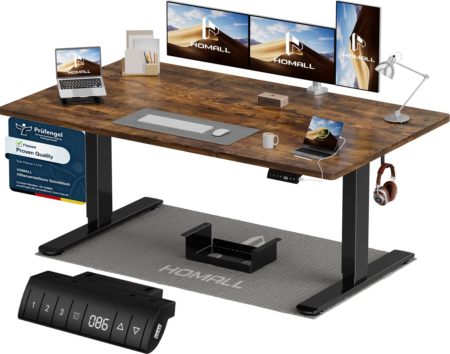 Homall Höhenverstellbarer Schreibtisch 140x70cm mit USB-A Ladeanschluss, Elektrischer Schreibtisch mit Kabel Management Tray, Standing Desk mit 3 Memory Funktion, Computertisch Beige