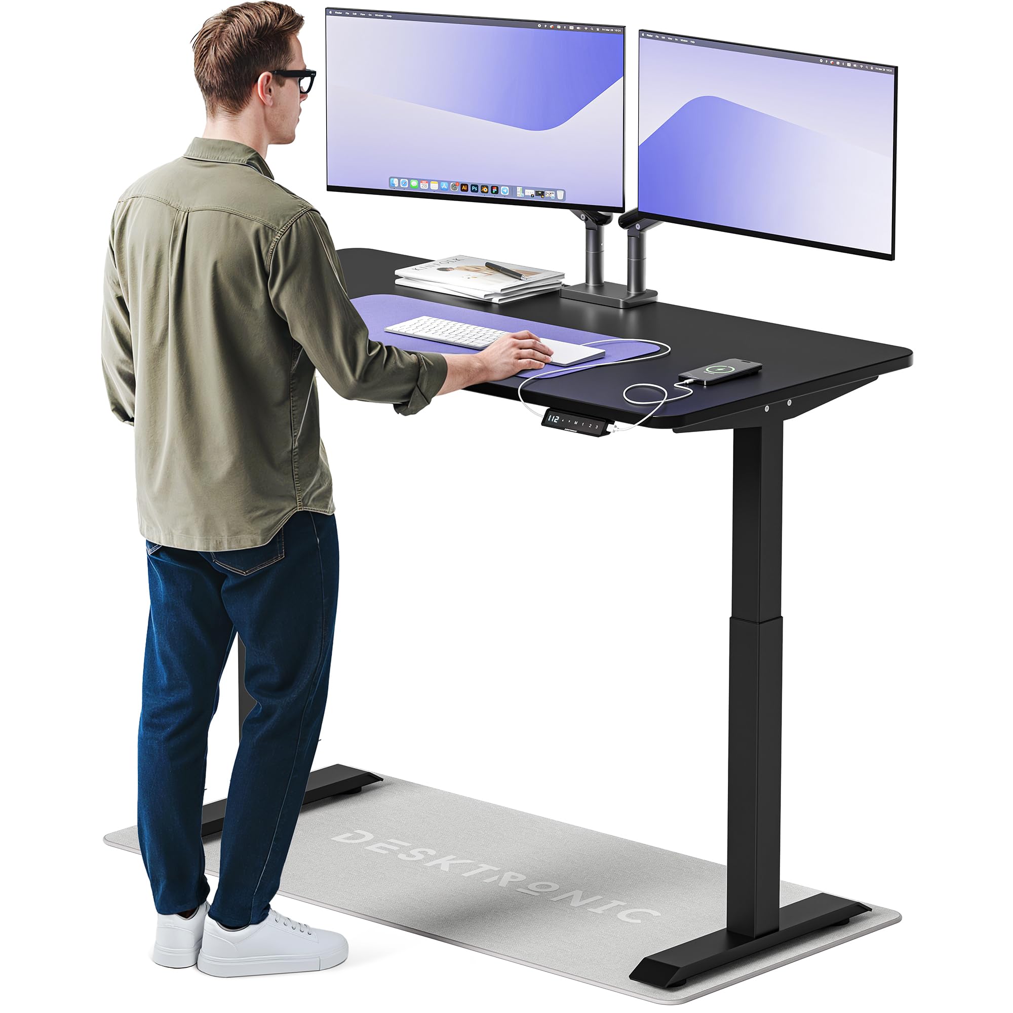 Desktronic Homeone Höhenverstellbarer Schreibtisch 160 × 80 cm – Elektrischer Schreibtisch Mit Zwei Elektrischen Motoren, Touchscreen-Steuerung Und Integrierten USB-a- Und USB-c-ladeanschlüssen