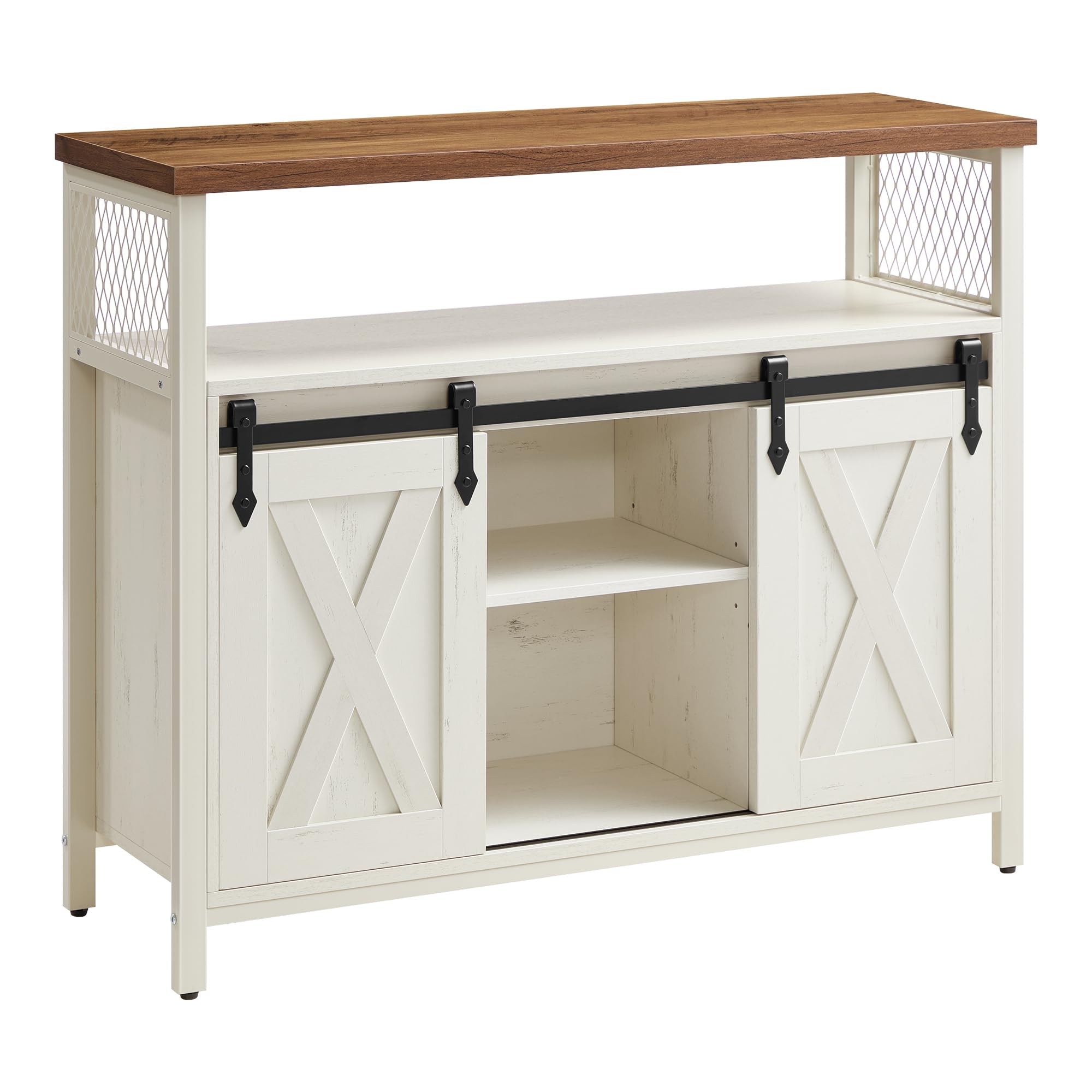 VASAGLE Sideboard, Küchenschrank, Aufbewahrungsschrank, mit 2 Schiebetüren, 33 x 100 x 80 cm, verstellbare Ablagen, Landhausstil, für Wohnzimmer, vintagebraun-schwarz LSC092B01