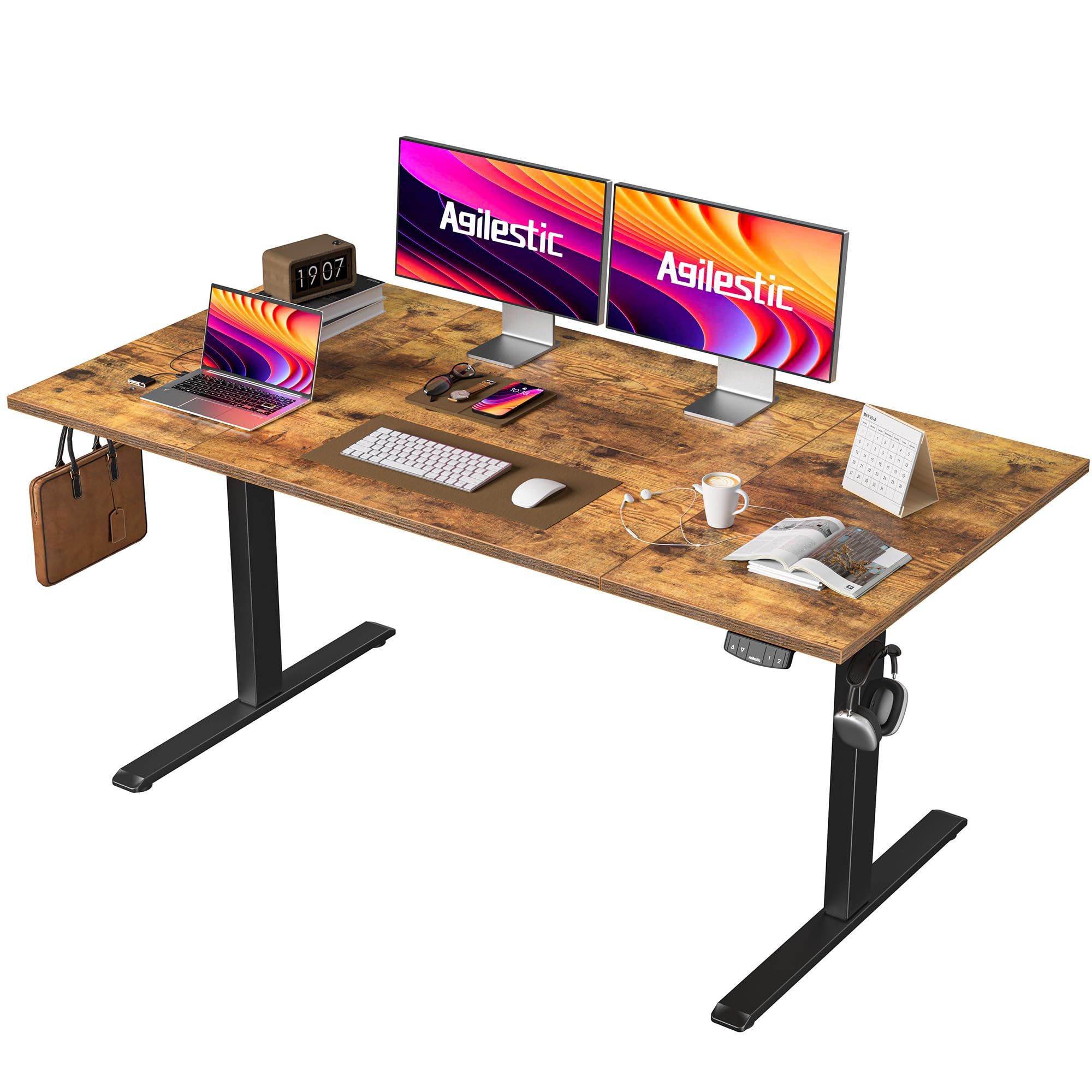 Agilestic Höhenverstellbarer Schreibtisch 120 x 60 cm, Stabiler Schreibtisch Höhenverstellbar Elektrisch mit Memory-Handsteuerung, Ergonomischer Steh-Sitz Tisch Computertisch, Weiß