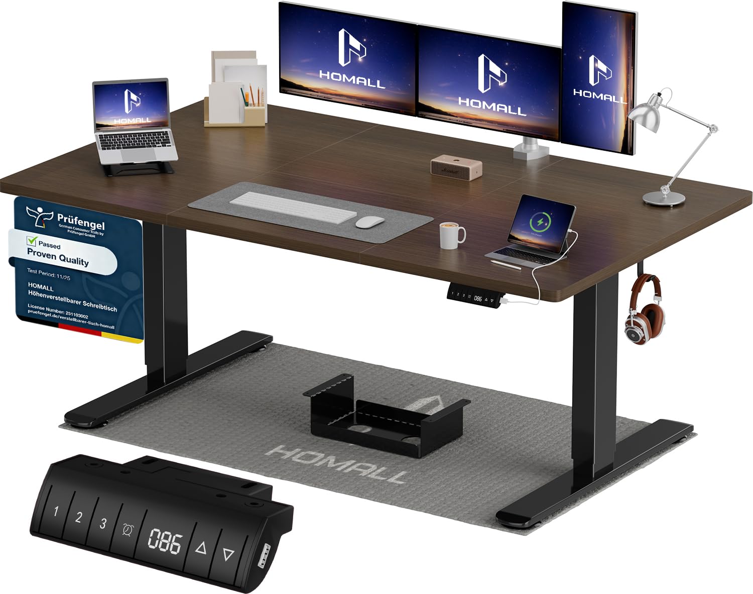 Homall Höhenverstellbarer Schreibtisch 140x70cm mit USB-A Ladeanschluss, Elektrischer Schreibtisch mit Kabel Management Tray, Standing Desk mit 3 Memory Funktion, Computertisch Beige