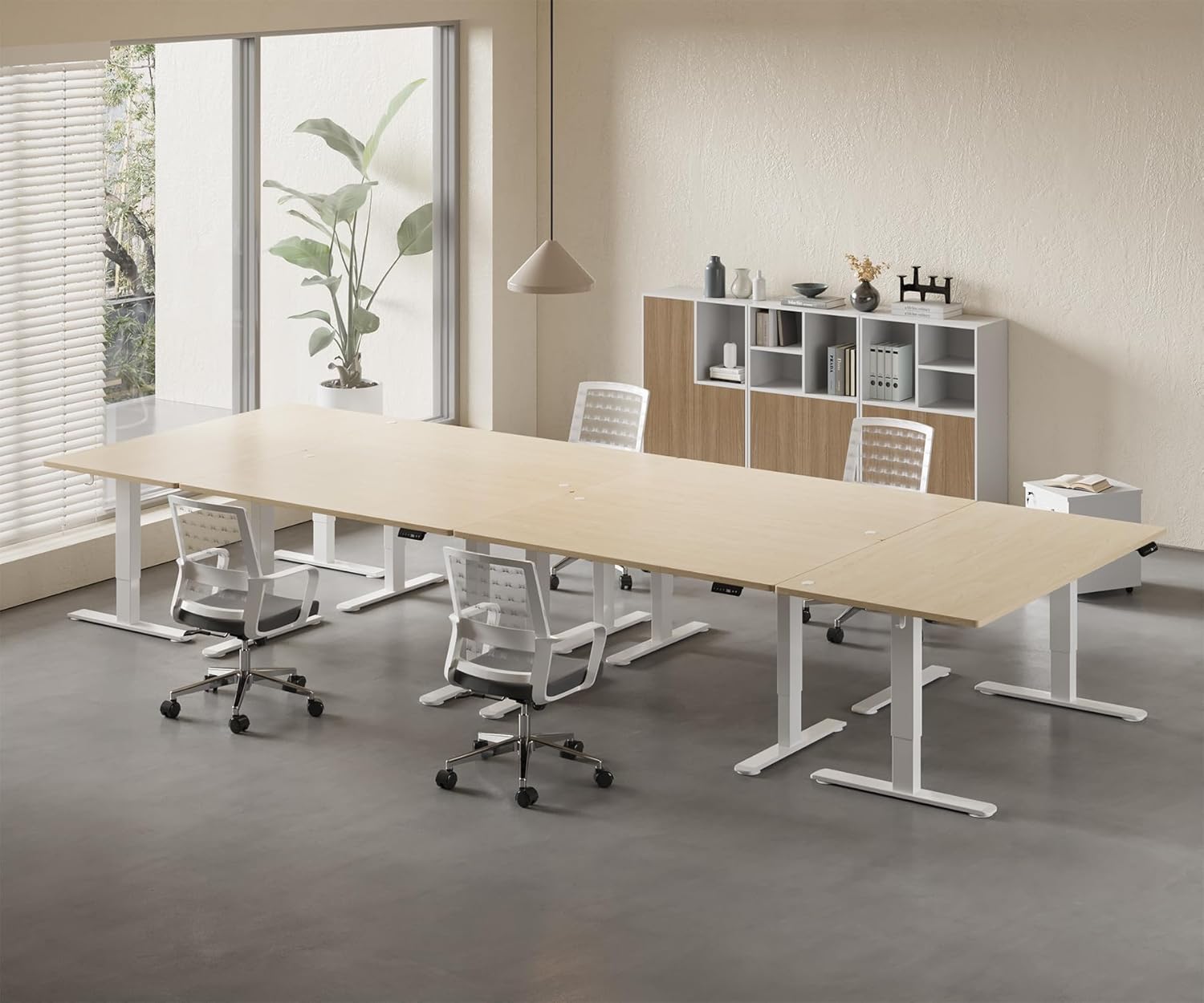 Homall Höhenverstellbarer Schreibtisch 140x70cm mit USB-A Ladeanschluss, Elektrischer Schreibtisch mit Kabel Management Tray, Standing Desk mit 3 Memory Funktion, Computertisch Beige