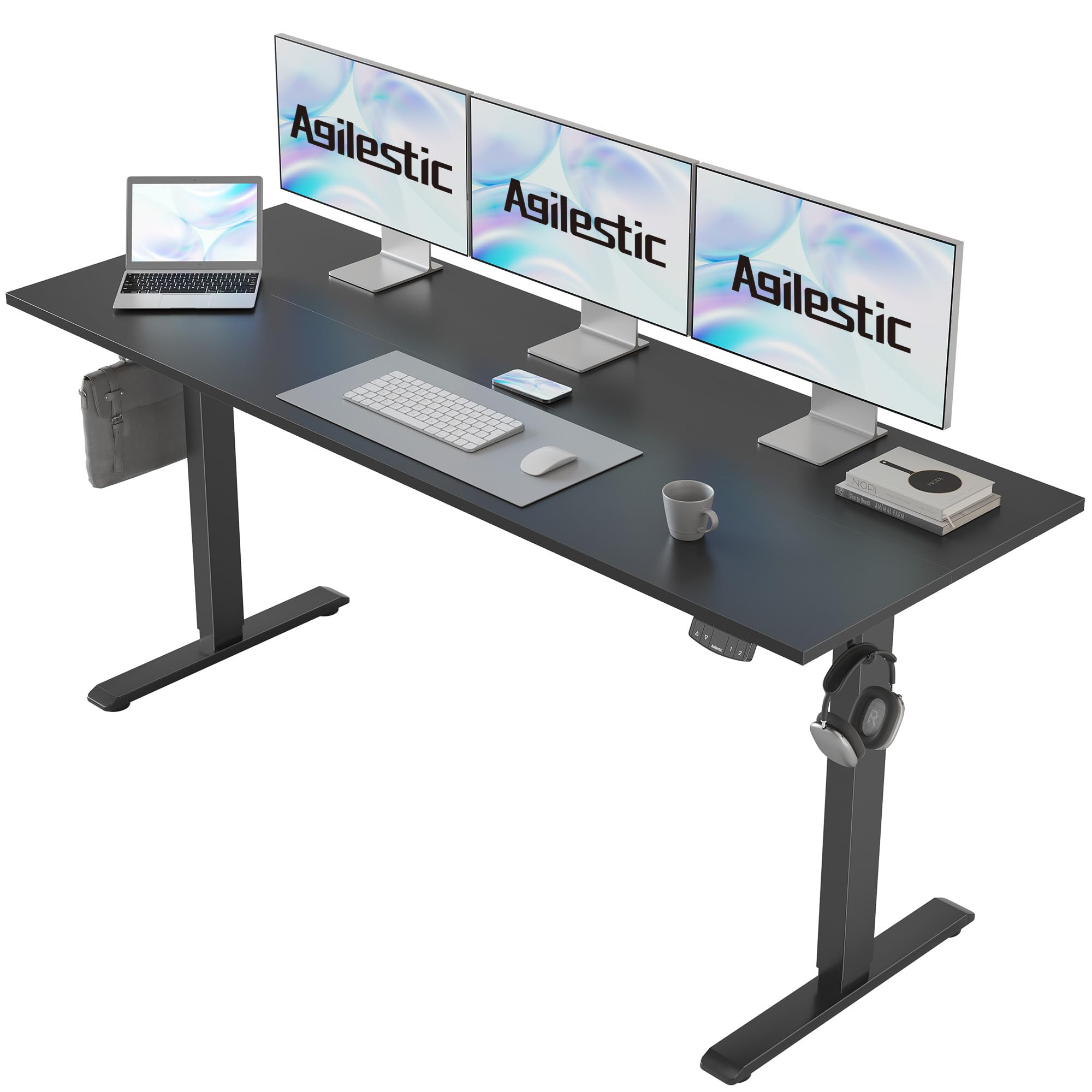 Agilestic Höhenverstellbarer Schreibtisch 120 x 60 cm, Stabiler Schreibtisch Höhenverstellbar Elektrisch mit Memory-Handsteuerung, Ergonomischer Steh-Sitz Tisch Computertisch, Weiß