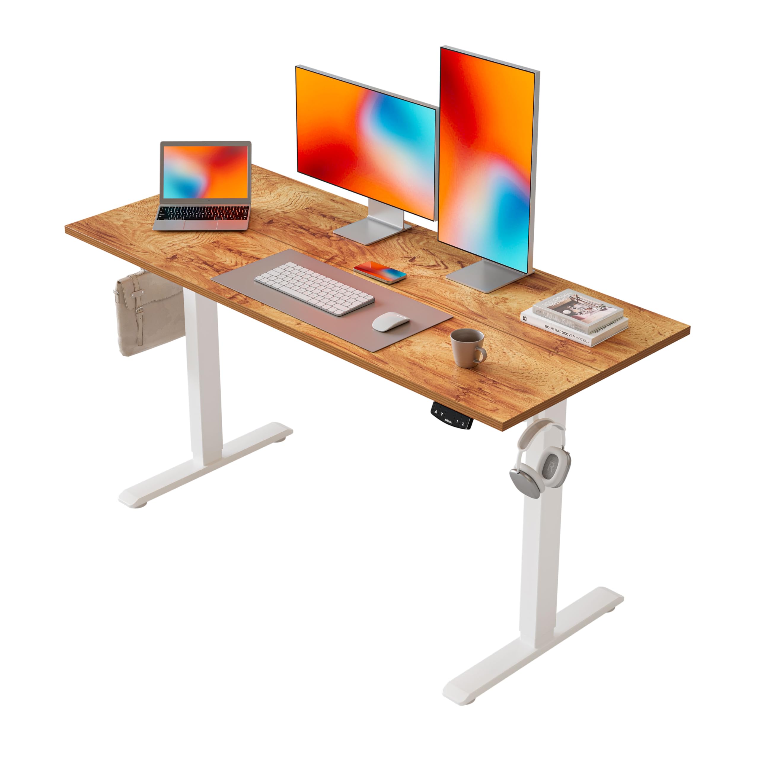 Agilestic Höhenverstellbarer Schreibtisch 120 x 60 cm, Stabiler Schreibtisch Höhenverstellbar Elektrisch mit Memory-Handsteuerung, Ergonomischer Steh-Sitz Tisch Computertisch, Weiß