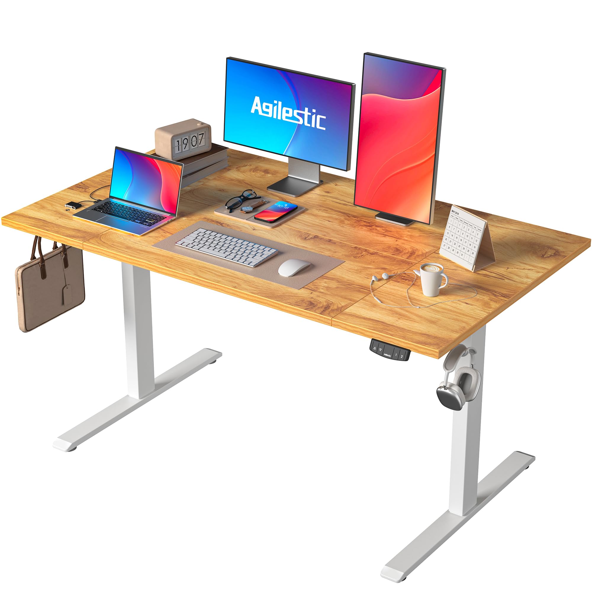 Agilestic Höhenverstellbarer Schreibtisch 120 x 60 cm, Stabiler Schreibtisch Höhenverstellbar Elektrisch mit Memory-Handsteuerung, Ergonomischer Steh-Sitz Tisch Computertisch, Weiß