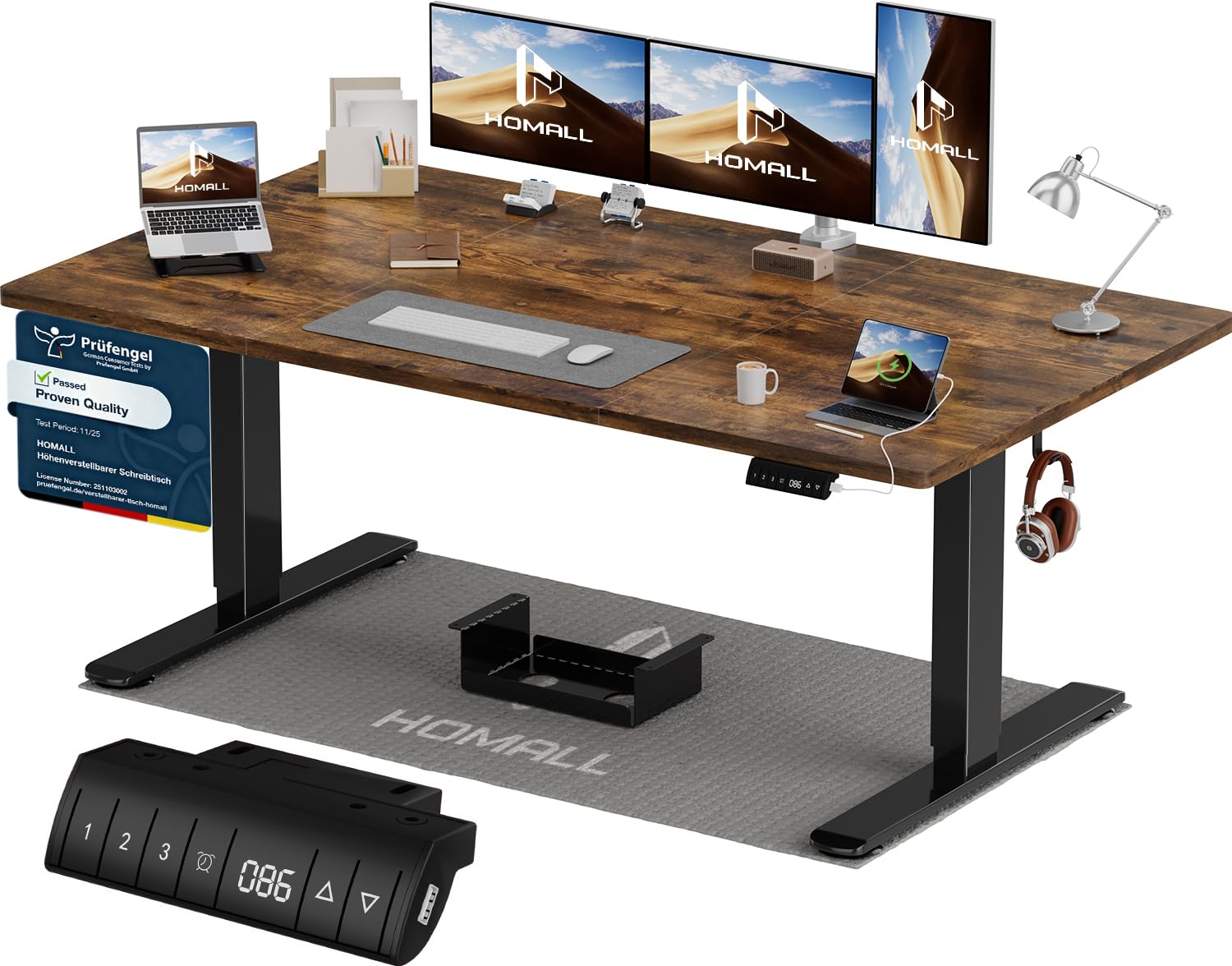 Homall Höhenverstellbarer Schreibtisch 140x70cm mit USB-A Ladeanschluss, Elektrischer Schreibtisch mit Kabel Management Tray, Standing Desk mit 3 Memory Funktion, Computertisch Beige
