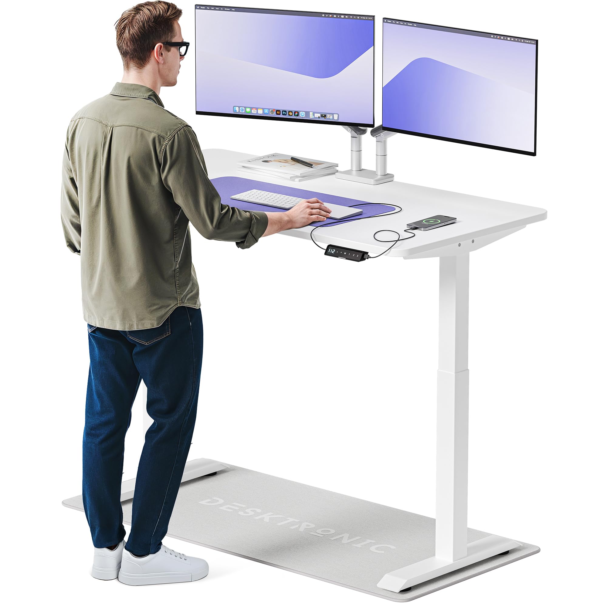 Desktronic Homeone Höhenverstellbarer Schreibtisch 160 × 80 cm – Elektrischer Schreibtisch Mit Zwei Elektrischen Motoren, Touchscreen-Steuerung Und Integrierten USB-a- Und USB-c-ladeanschlüssen