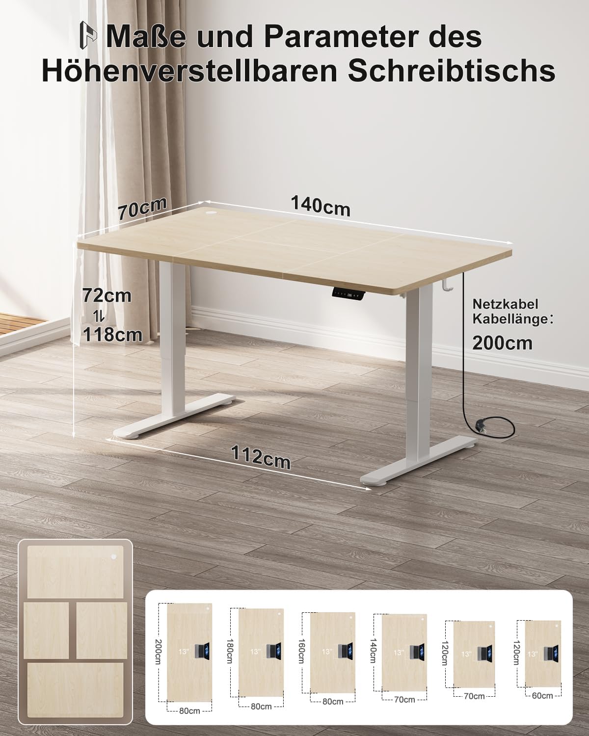Homall Höhenverstellbarer Schreibtisch 140x70cm mit USB-A Ladeanschluss, Elektrischer Schreibtisch mit Kabel Management Tray, Standing Desk mit 3 Memory Funktion, Computertisch Beige