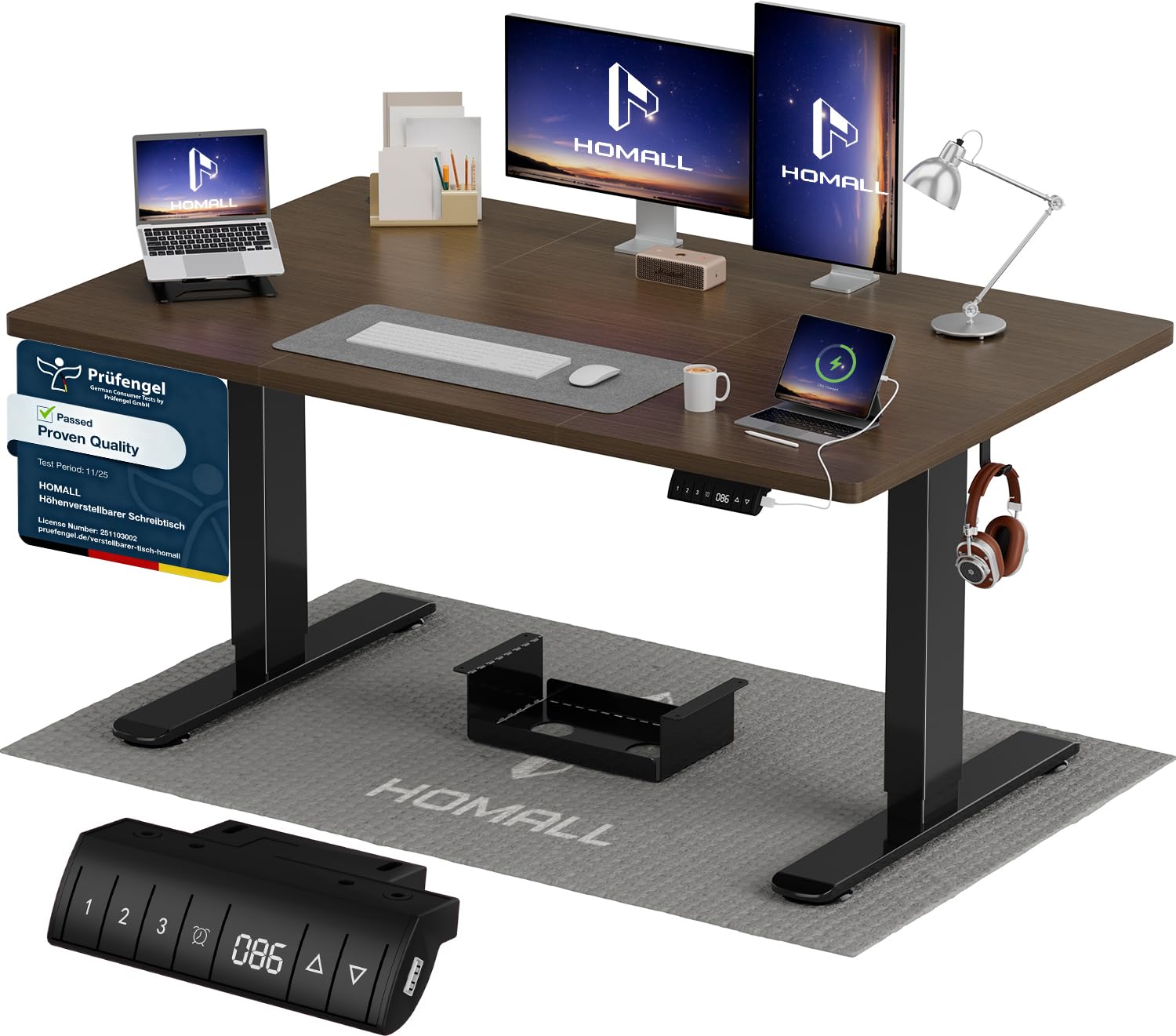 Homall Höhenverstellbarer Schreibtisch 140x70cm mit USB-A Ladeanschluss, Elektrischer Schreibtisch mit Kabel Management Tray, Standing Desk mit 3 Memory Funktion, Computertisch Beige