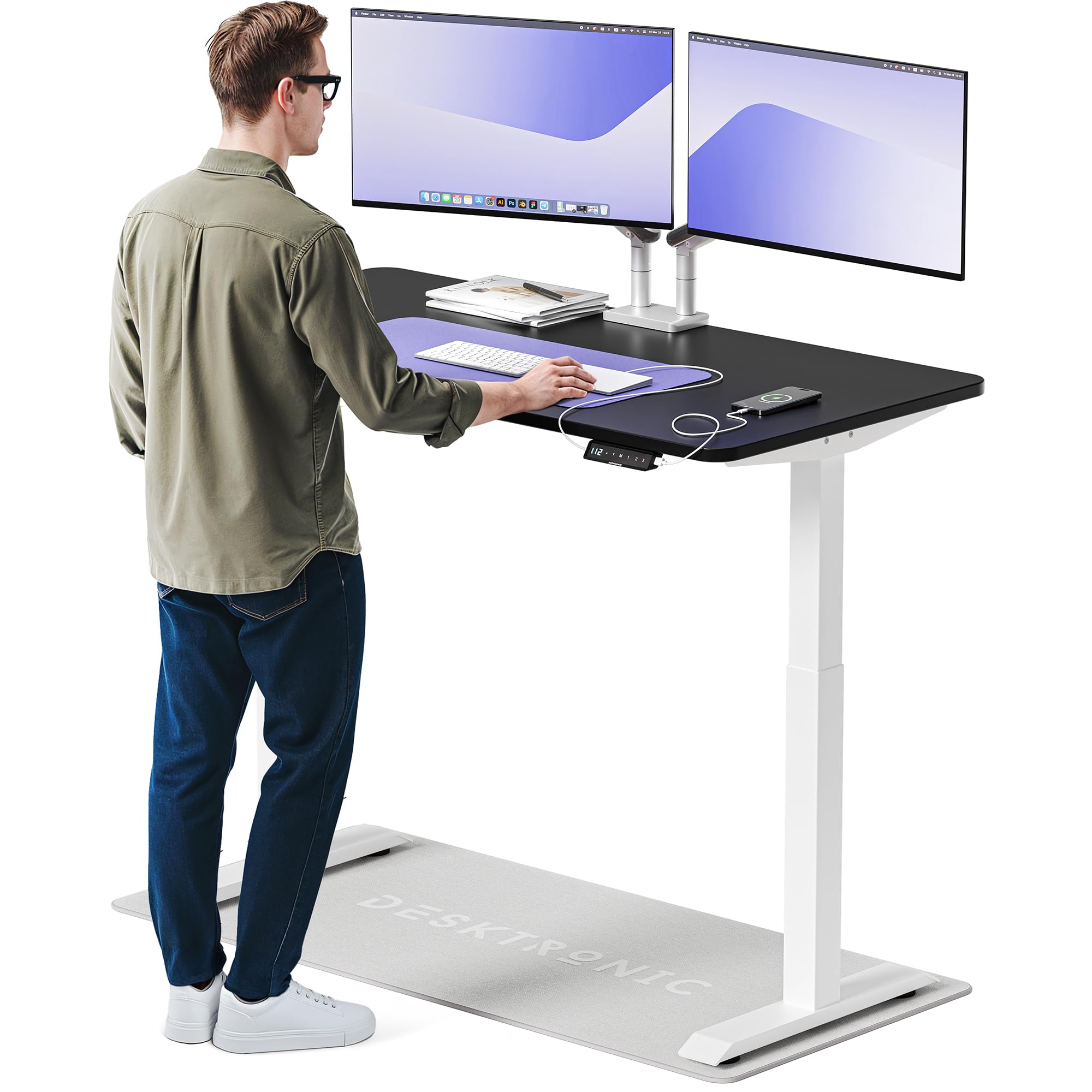 Desktronic Homeone Höhenverstellbarer Schreibtisch 160 × 80 cm – Elektrischer Schreibtisch Mit Zwei Elektrischen Motoren, Touchscreen-Steuerung Und Integrierten USB-a- Und USB-c-ladeanschlüssen