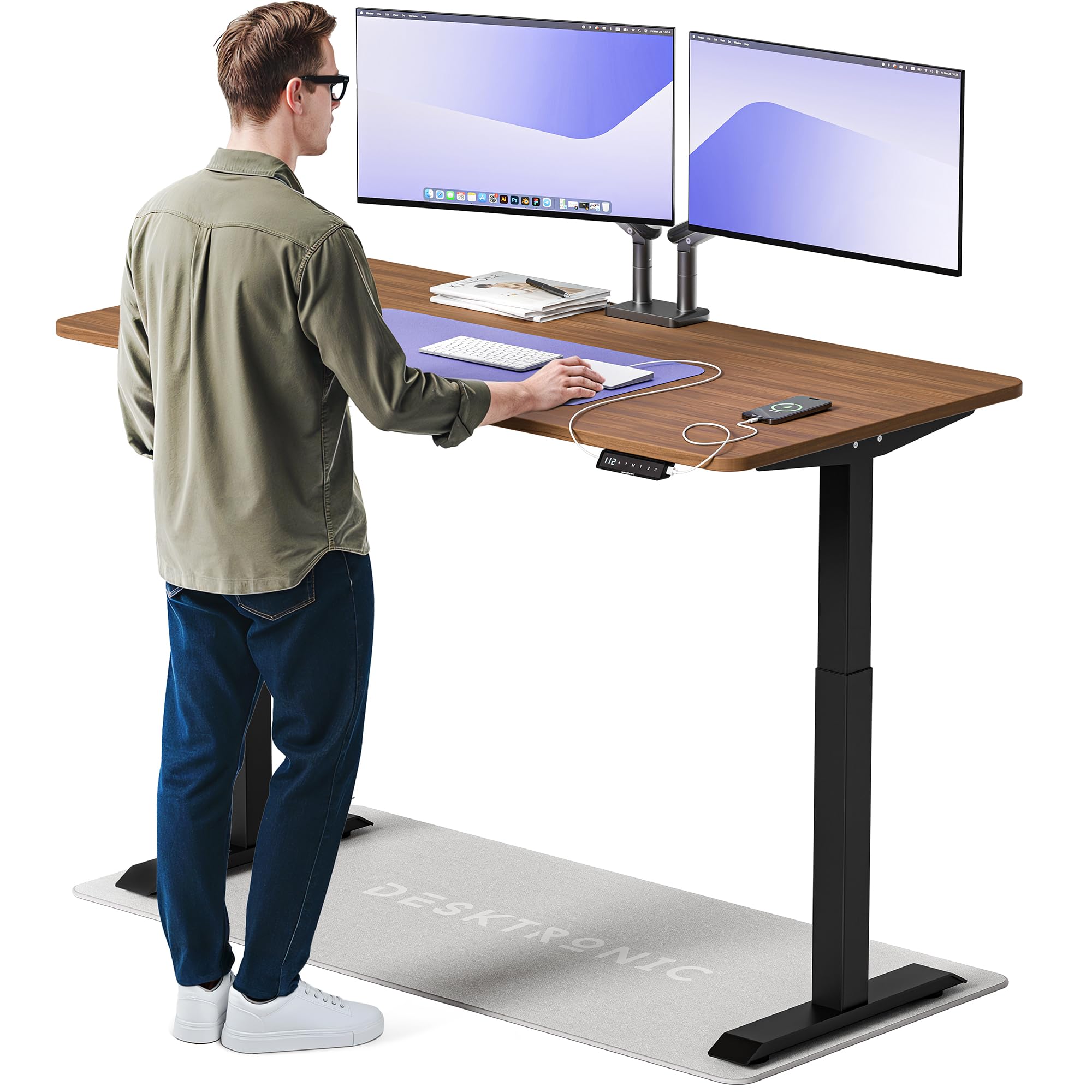 Desktronic Homeone Höhenverstellbarer Schreibtisch 160 × 80 cm – Elektrischer Schreibtisch Mit Zwei Elektrischen Motoren, Touchscreen-Steuerung Und Integrierten USB-a- Und USB-c-ladeanschlüssen