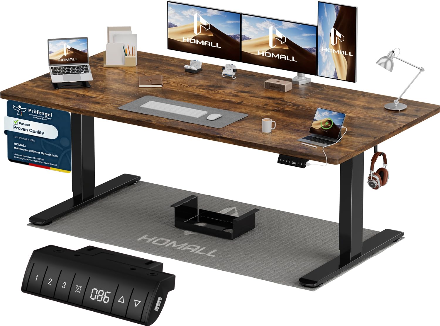 Homall Höhenverstellbarer Schreibtisch 140x70cm mit USB-A Ladeanschluss, Elektrischer Schreibtisch mit Kabel Management Tray, Standing Desk mit 3 Memory Funktion, Computertisch Beige