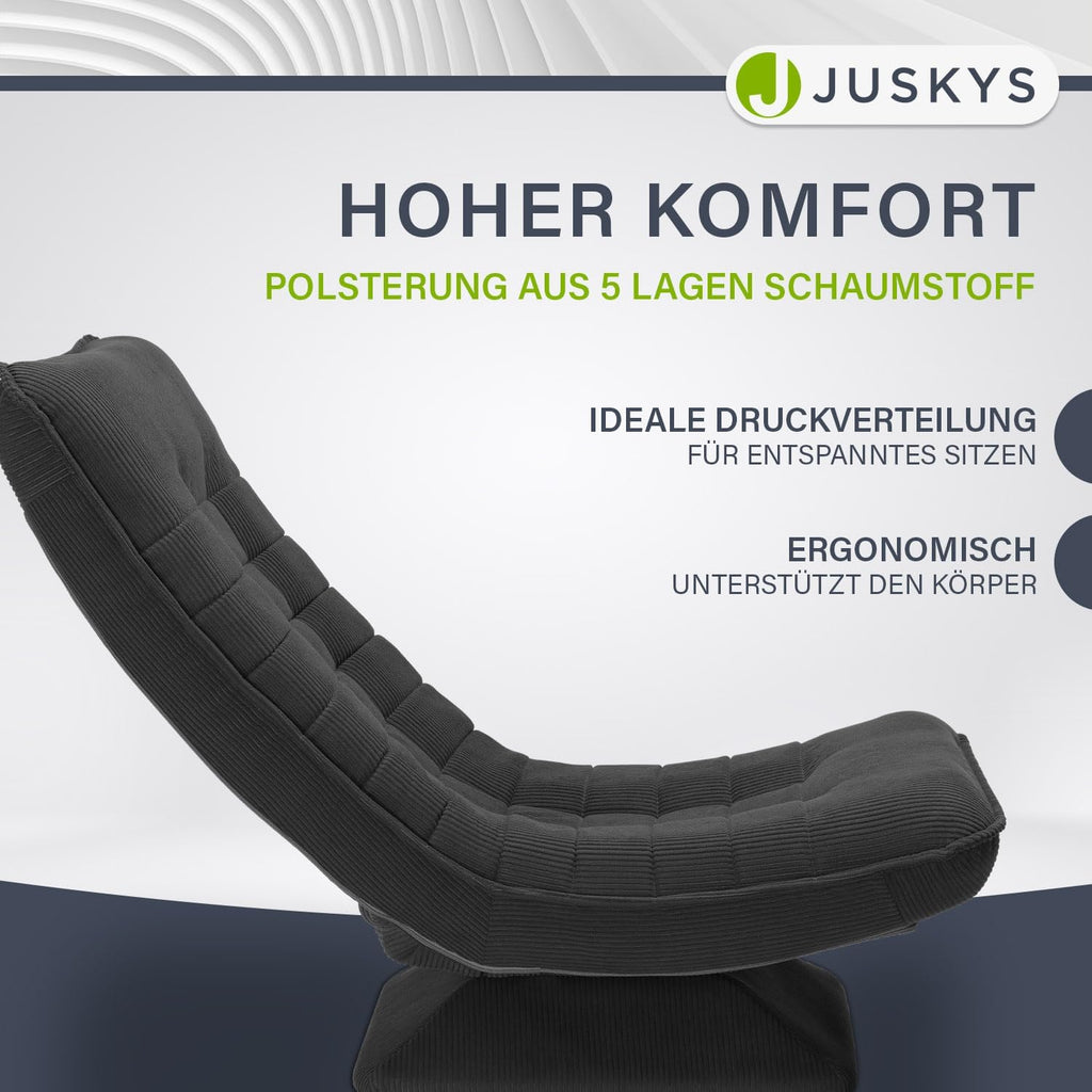 Juskys Relaxsessel Korsika - Ergonomisch & 360° drehbar, klappbar mit 5-lagiger Polsterung - Gemütlicher Cord Sessel für Wohnzimmer - Grau