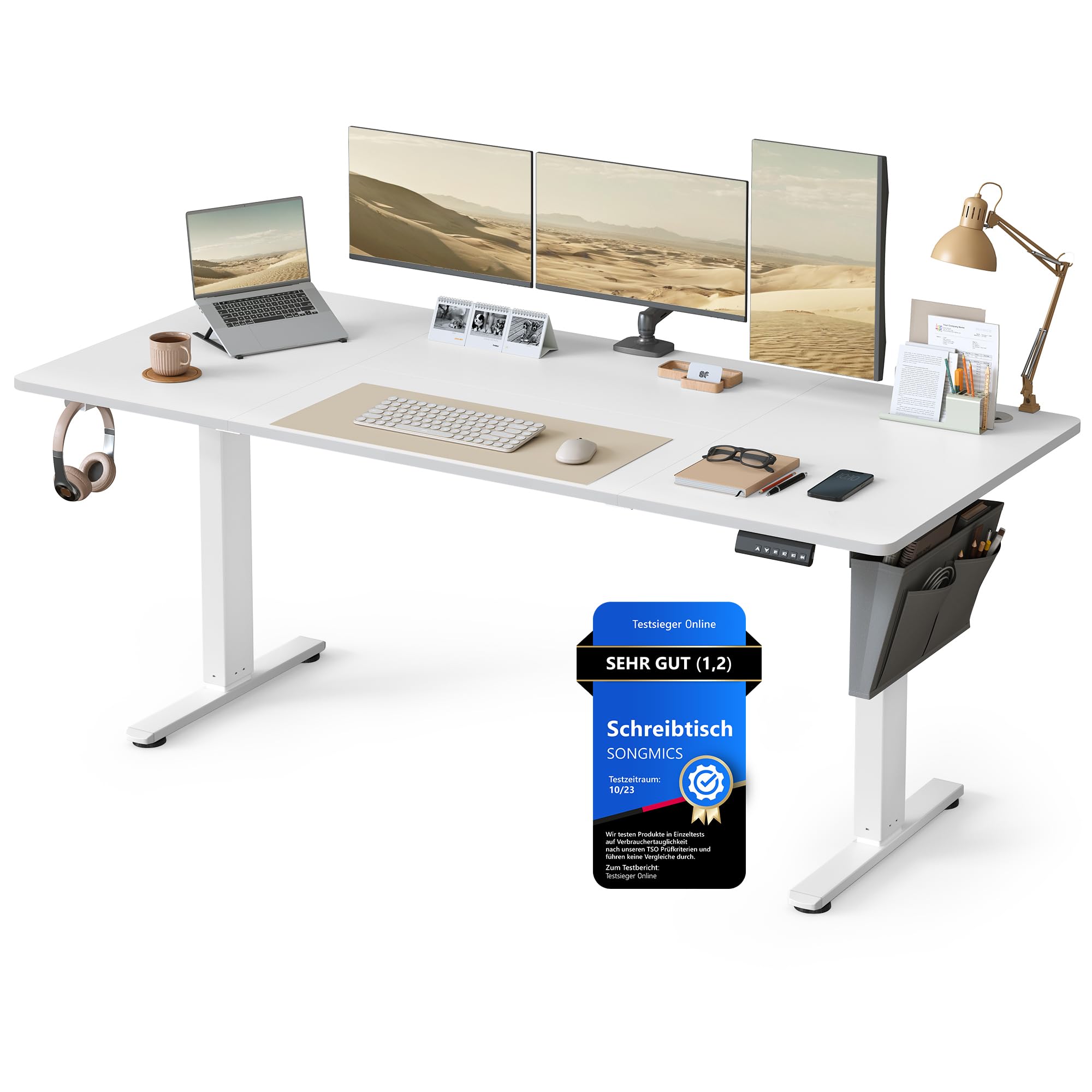 SONGMICS Höhenverstellbarer Schreibtisch elektrisch, 140 x 60 cm, stufenlos verstellbar, Memory-Funktion mit 4 Höhen, vintagebraun LSD134K01