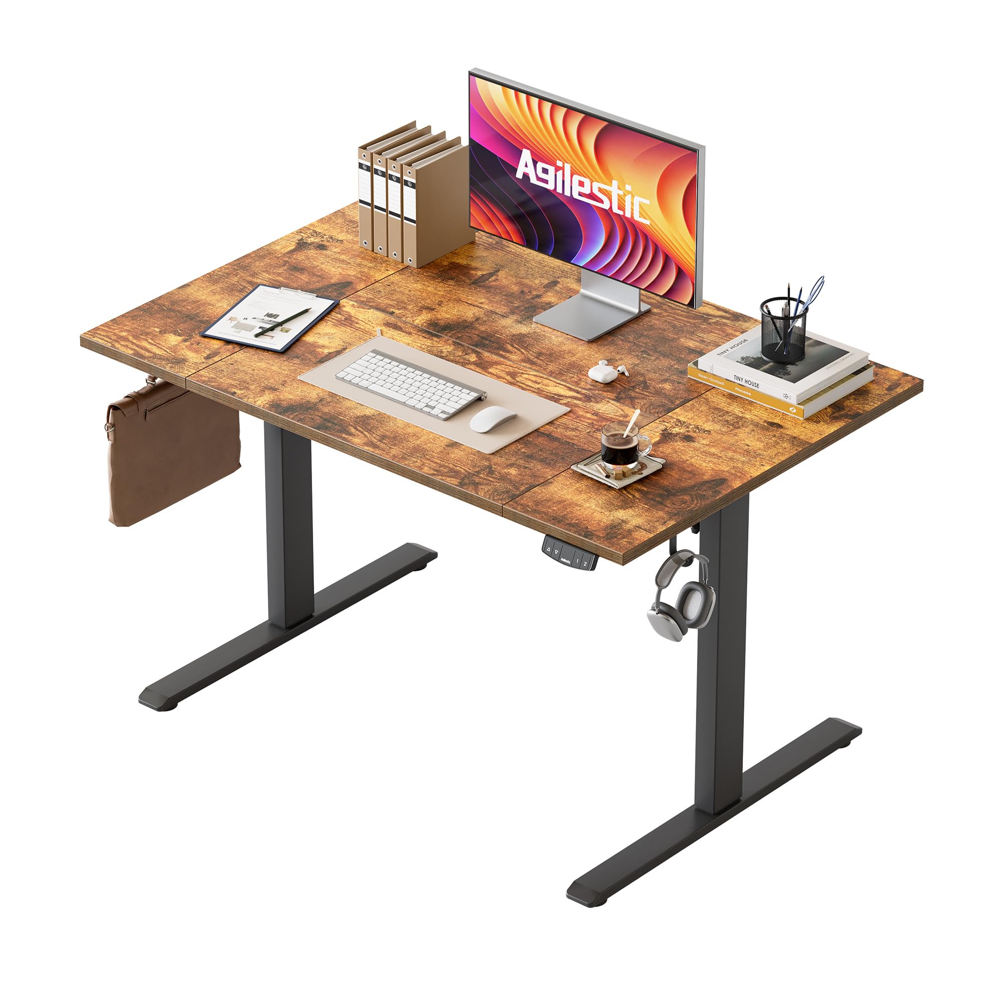 Agilestic Höhenverstellbarer Schreibtisch 120 x 60 cm, Stabiler Schreibtisch Höhenverstellbar Elektrisch mit Memory-Handsteuerung, Ergonomischer Steh-Sitz Tisch Computertisch, Weiß