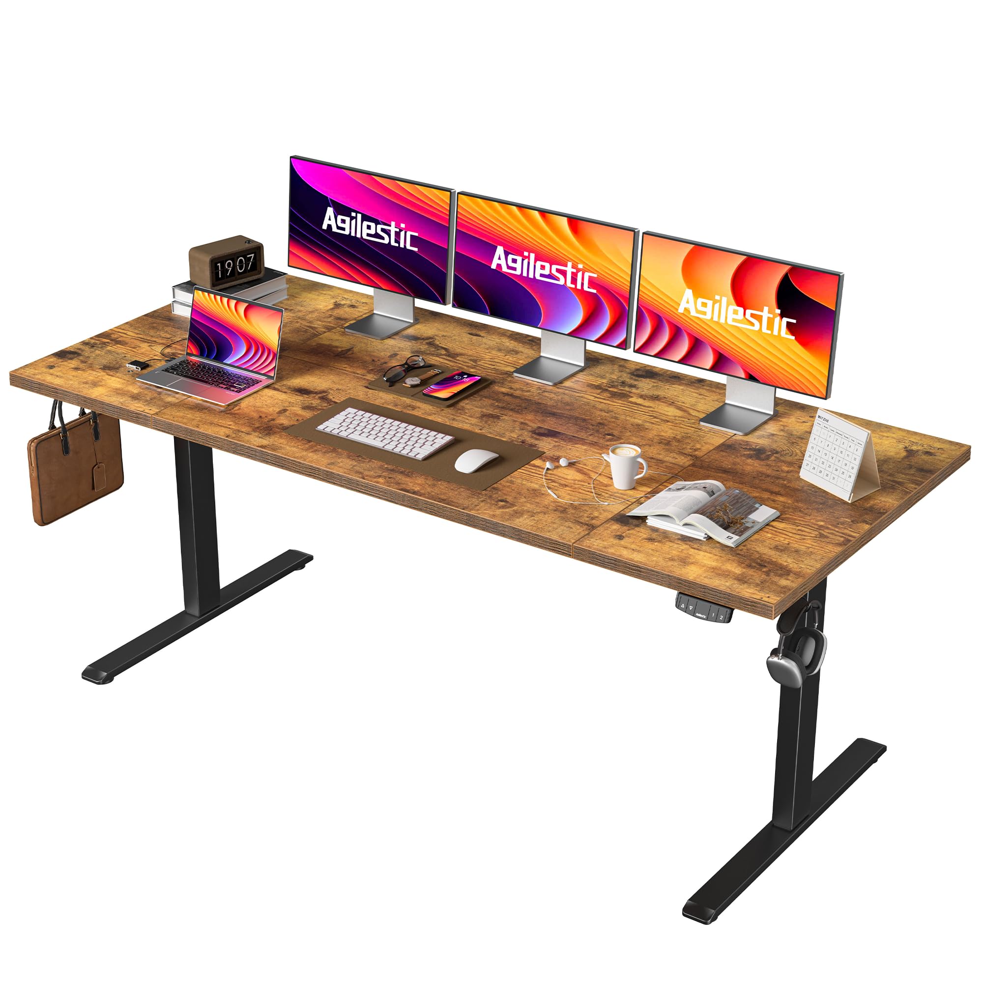 Agilestic Höhenverstellbarer Schreibtisch 120 x 60 cm, Stabiler Schreibtisch Höhenverstellbar Elektrisch mit Memory-Handsteuerung, Ergonomischer Steh-Sitz Tisch Computertisch, Weiß