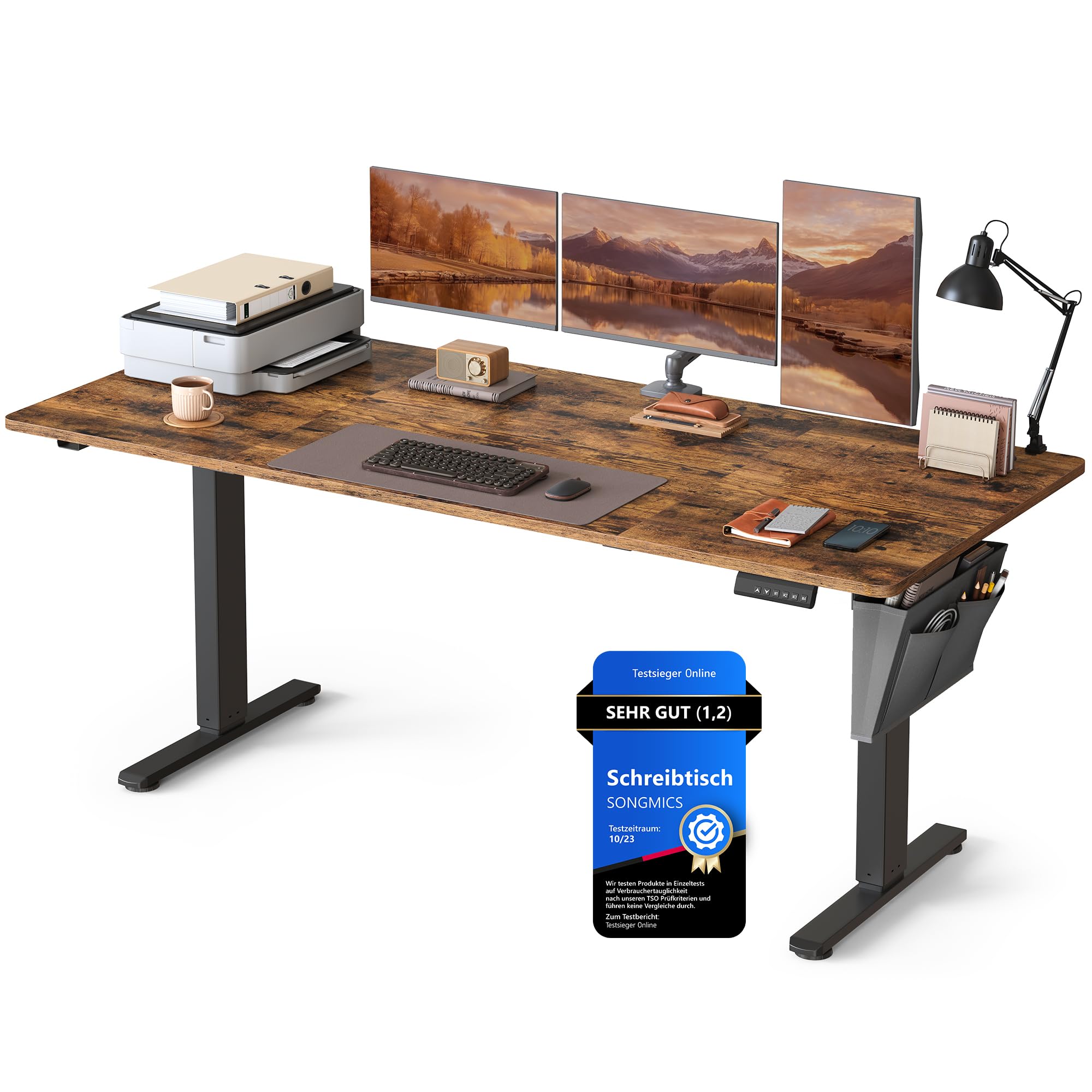 SONGMICS Höhenverstellbarer Schreibtisch elektrisch, 160 x 70 cm, stufenlos verstellbar, Memory-Funktion mit 4 Höhen, wolkenweiß LSD136W01