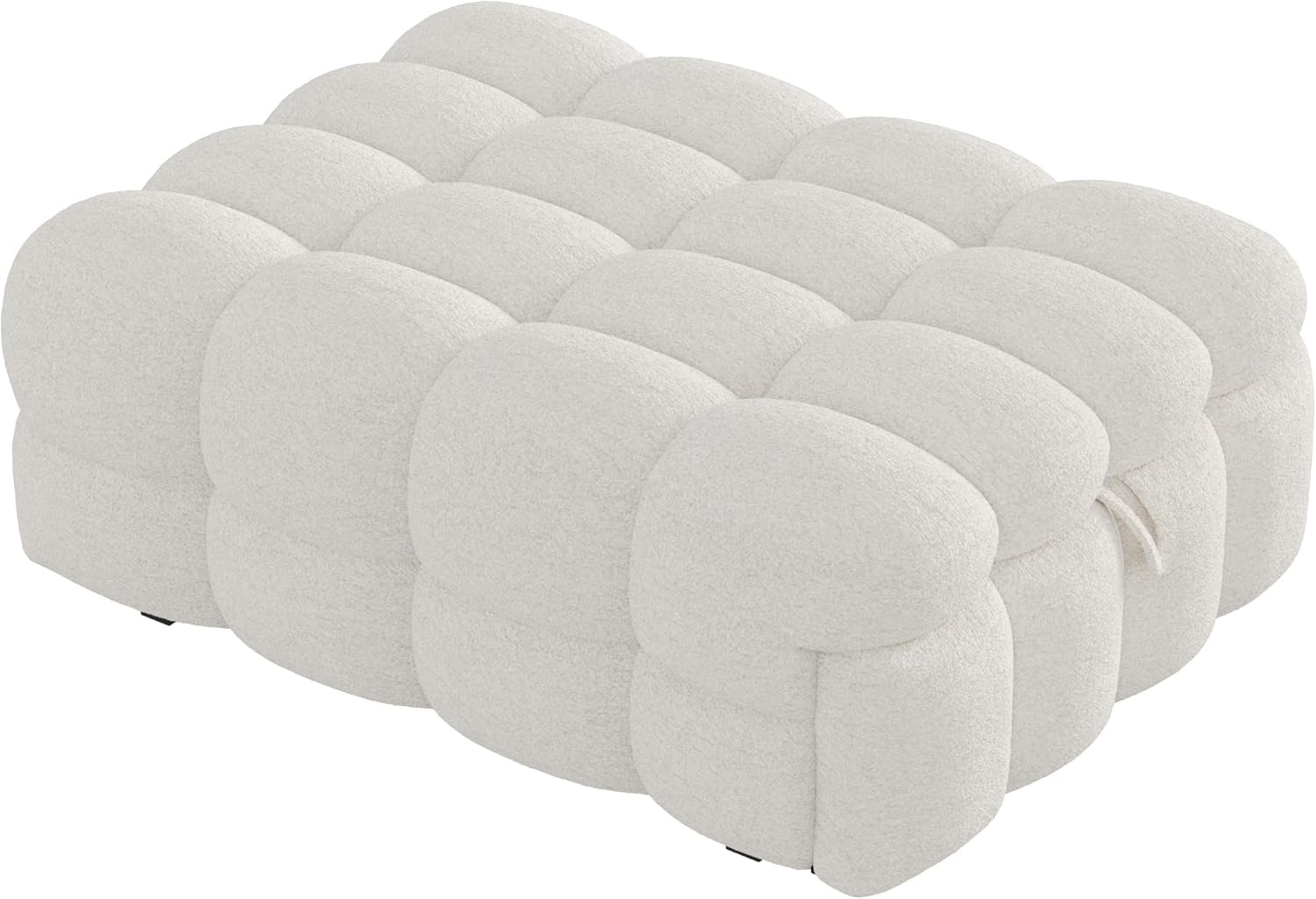Polsterbett, 2-in-1-Fußhocker, Ausziehbares Schlafsofa, Einzelbett, Puffy-Bett,Teddy-Stoff (Beige)