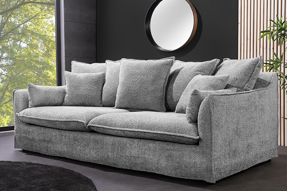 Riess Ambiente Großes 3-Sitzer Sofa Heaven 200cm grau Bouclé Federkern Hussensofa Moderne Couch auch als Ecksofa kombinierbar