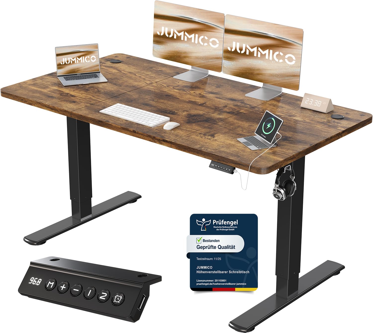JUMMICO Höhenverstellbarer Schreibtisch mit USB-Ladeanschluss 120 x 60 cm, Schreibtisch Höhenverstellbar Elektrisch, Steh-Sitz Tisch Stehpult Verstellbarer Computertisch,Standing Desk,Weiß