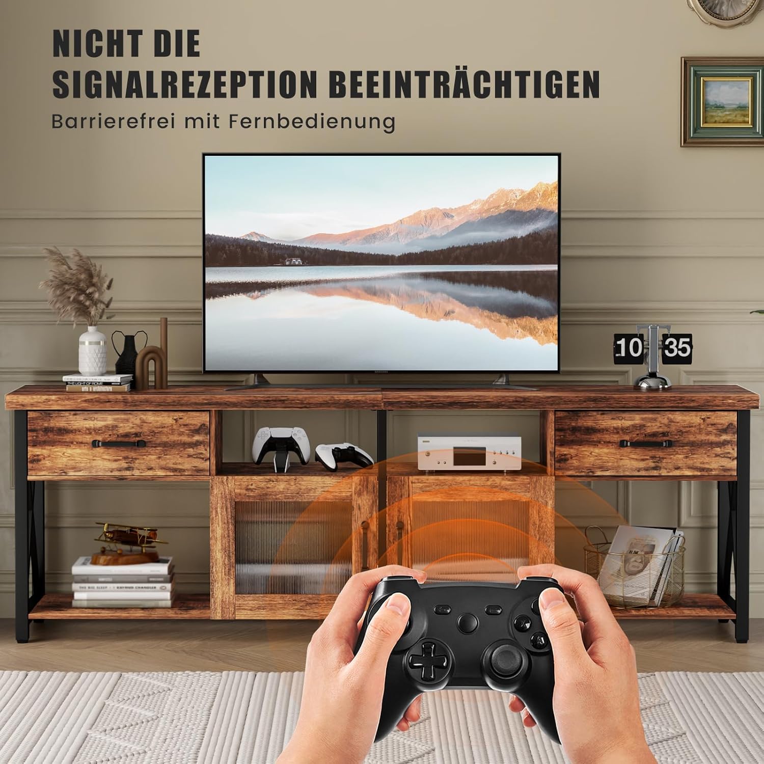 Generisch TV Cabinet, Industrial Style TV Board, 180 cm TV Stand with Two Cabinets, for 60/65/70 Inch TV, Wooden Lowboards for Living Room, Dining Room, and Bedroom