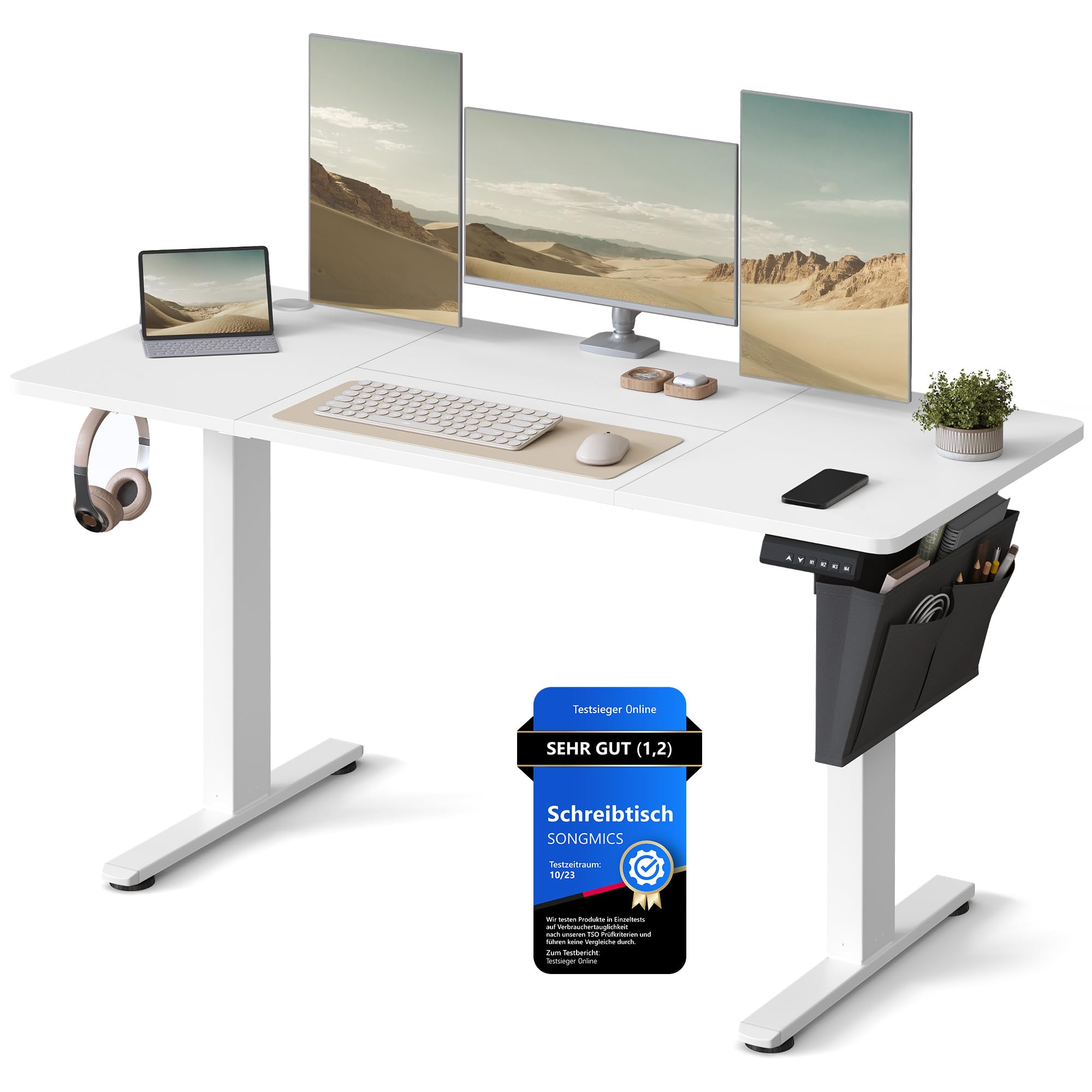 SONGMICS Höhenverstellbarer Schreibtisch elektrisch, 140 x 60 cm, stufenlos verstellbar, Memory-Funktion mit 4 Höhen, vintagebraun LSD134K01