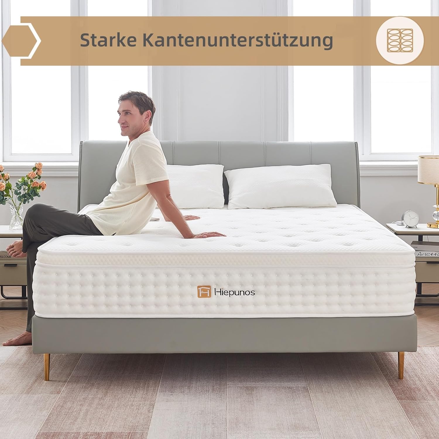 Matratze 140x200 cm 26cm Höhe 7-Zonen Federkernmatratze Orthopädische Taschenfederkernmatratze mit Comfort Memory-Schaum Schicht, Härtegrad H3, Rückenentlastende,100 Nächte Probeschlafen
